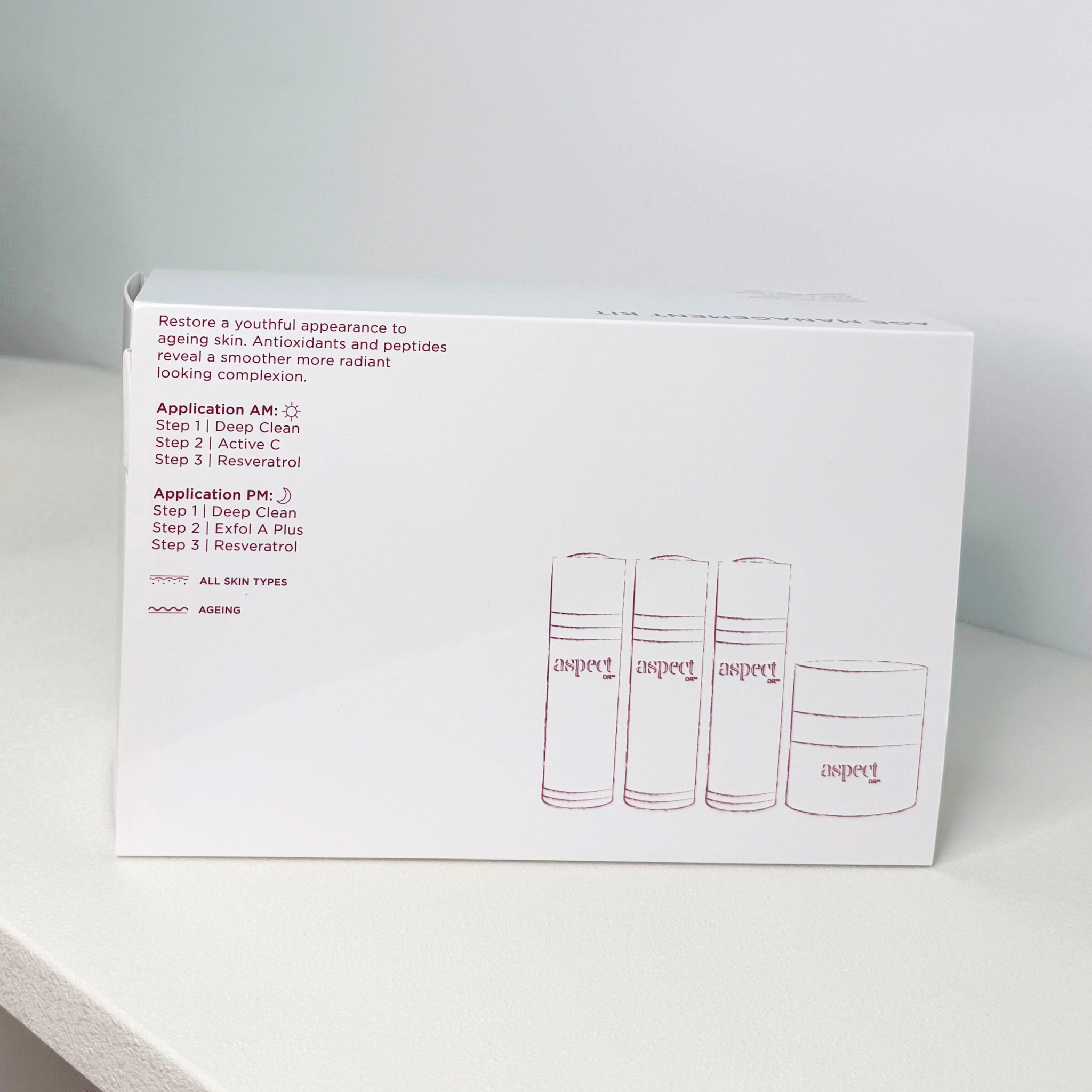 Aspect Dr Age Management kit back product box on white background