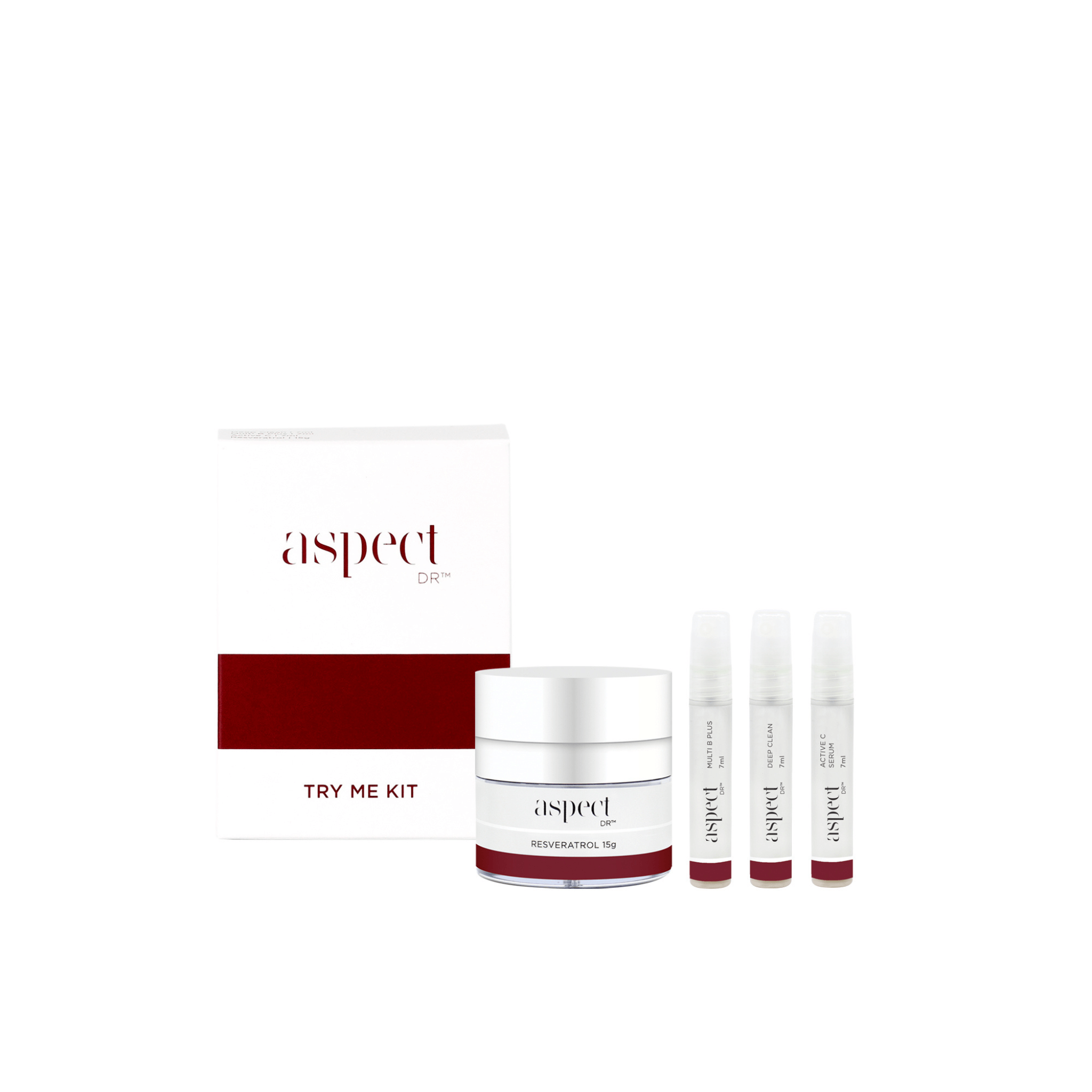 Aspect Dr skincare try me kit on a white background