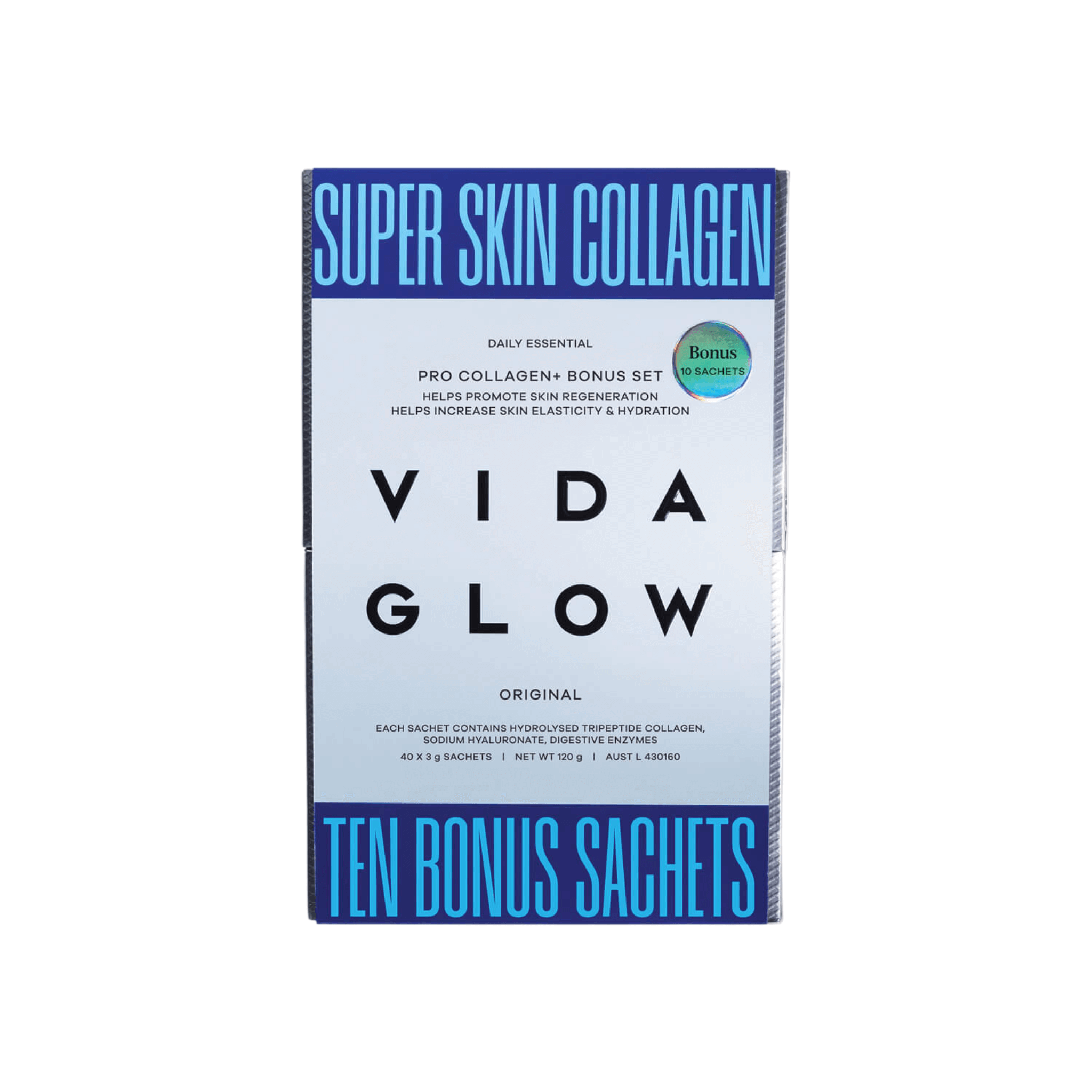Vida Glow Pro Collagen + Super Skin Collagen packaging on a white background