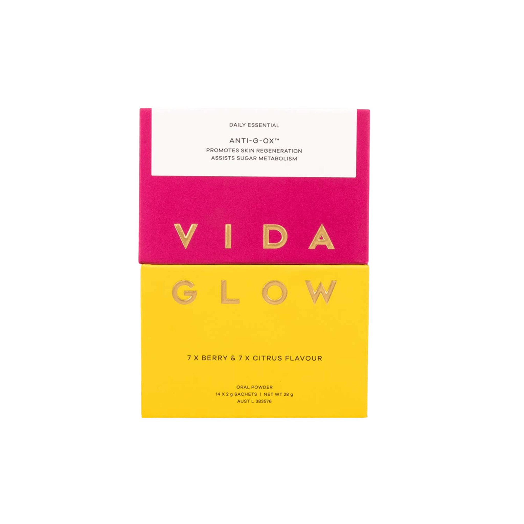 Vida Glow Anti-G-Ox mixed berry and citrus front of box on white background