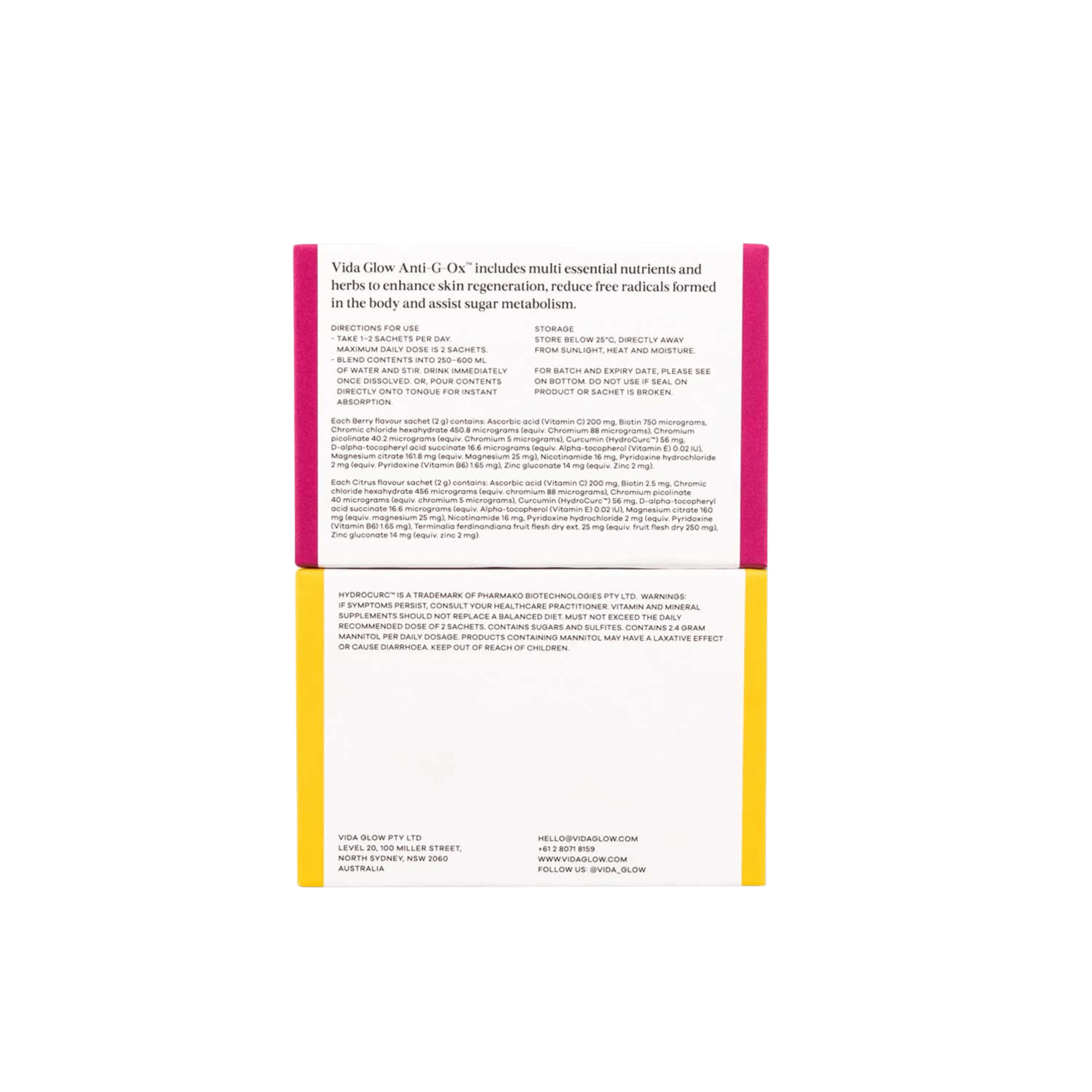 Vida Glow Anti-G-ox mixed trial pack back of box on white background