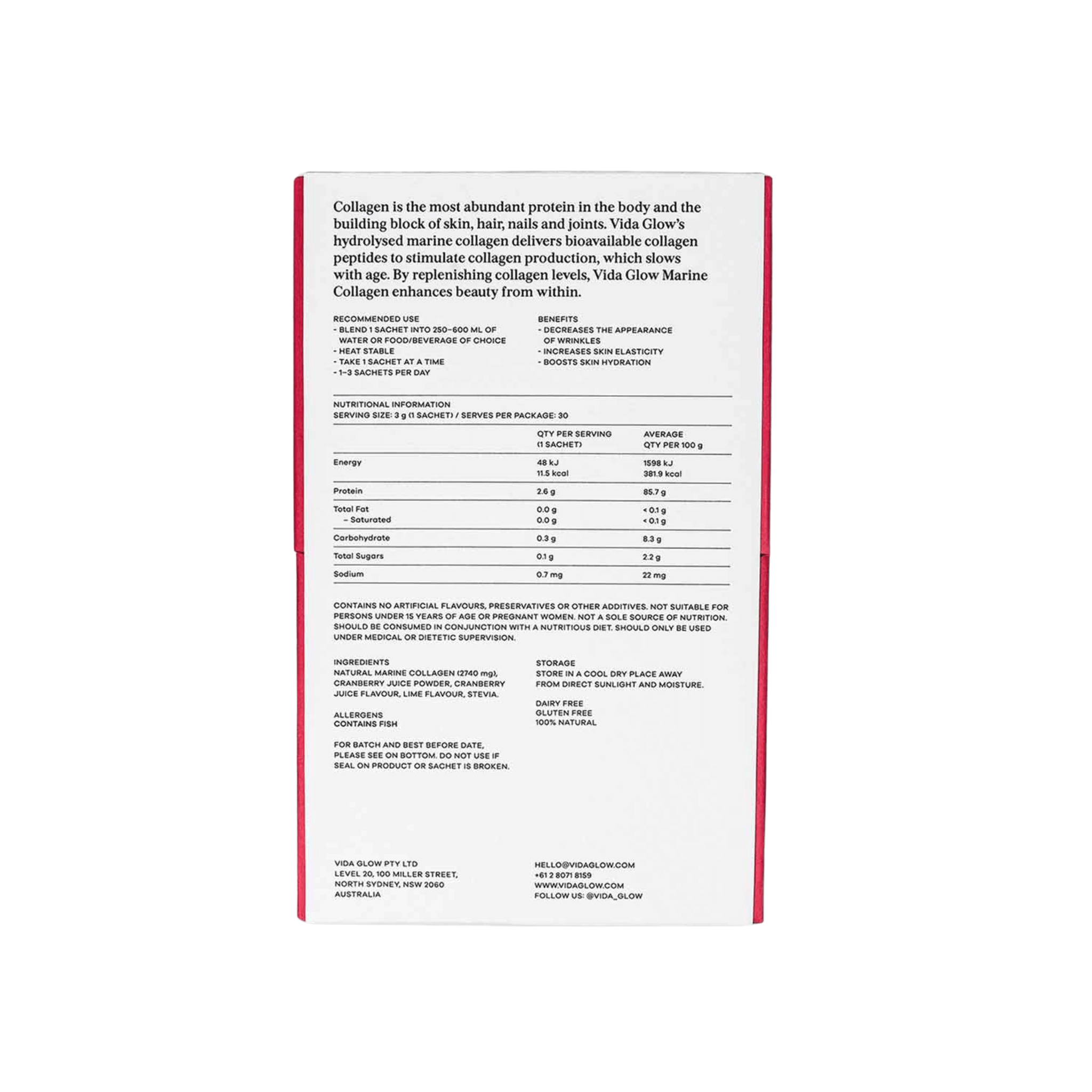 Vida Glow cranberry and lime back of box on white background