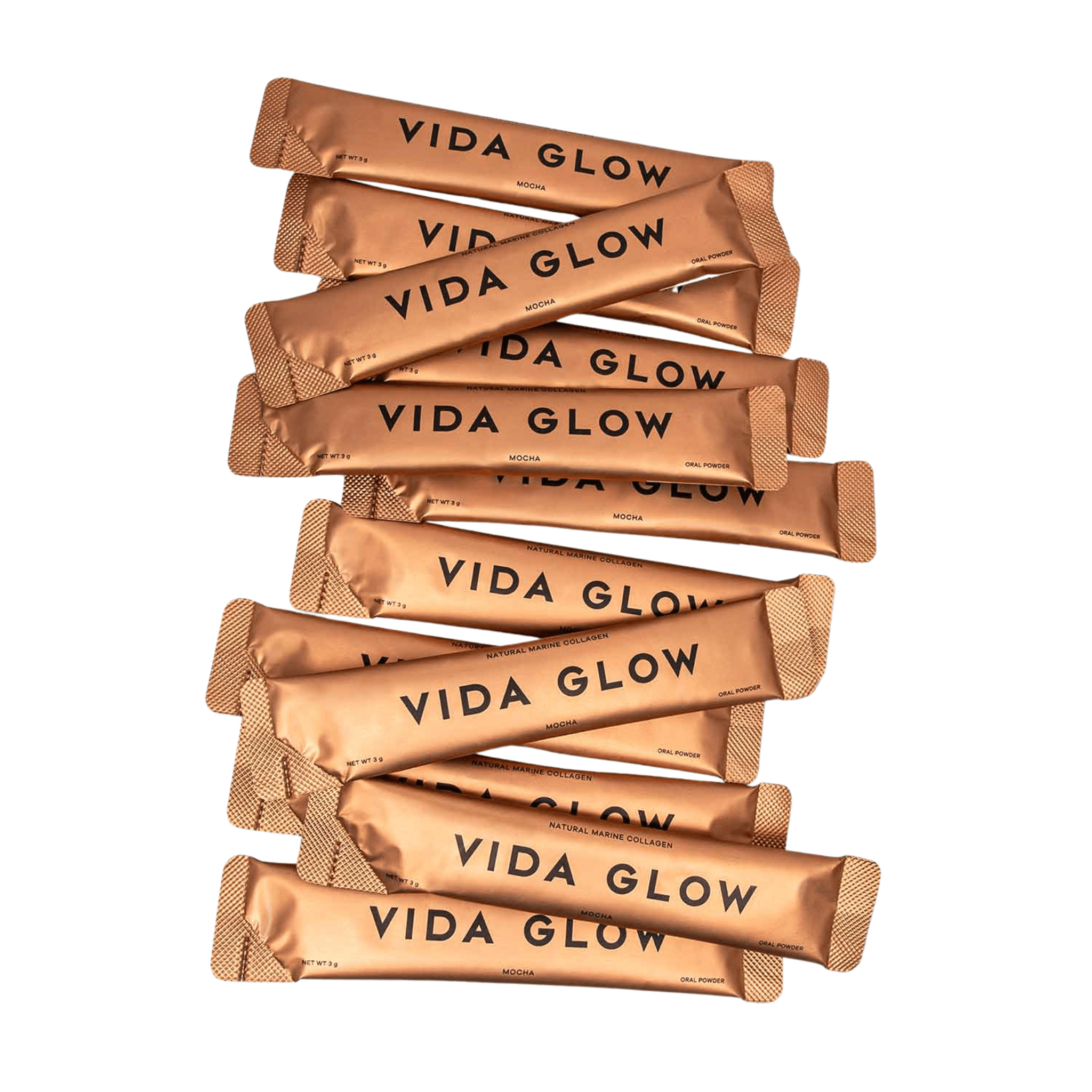 Vida Glow Mocha sachets bundle on white background