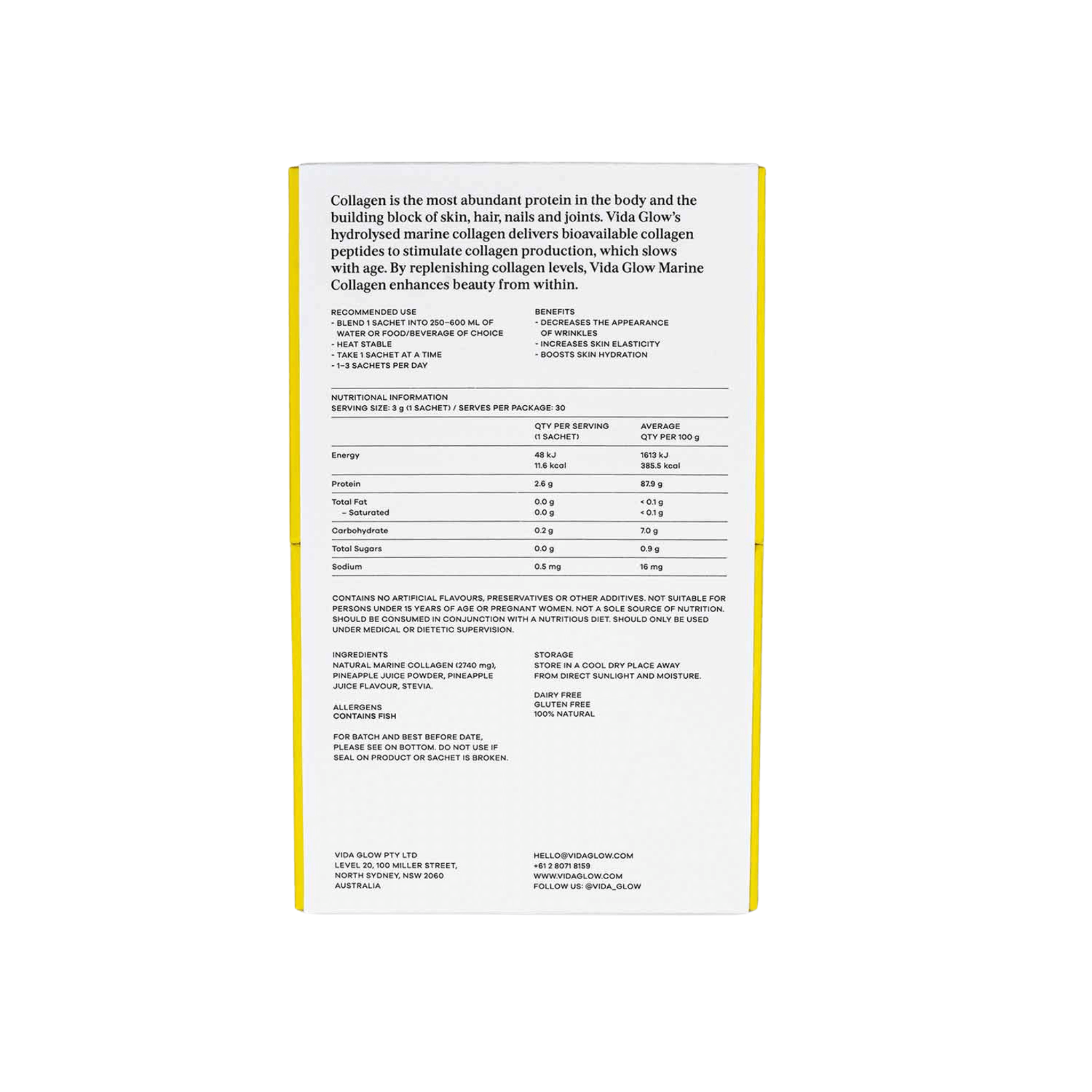 Vida Glow Pineapple flavour back of box on white background