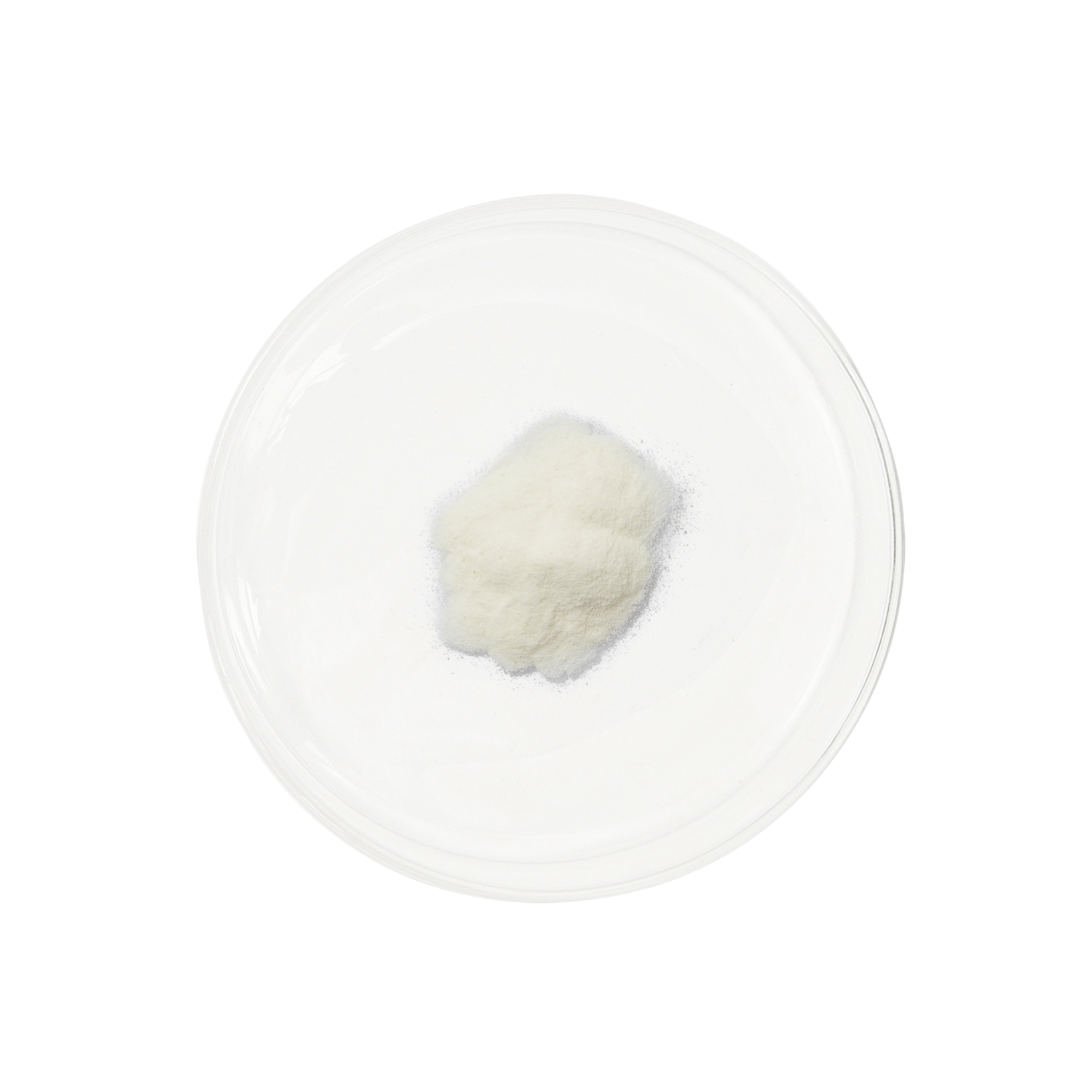 Vida Glow Pro collagen plus powder in a petri dish on a white background
