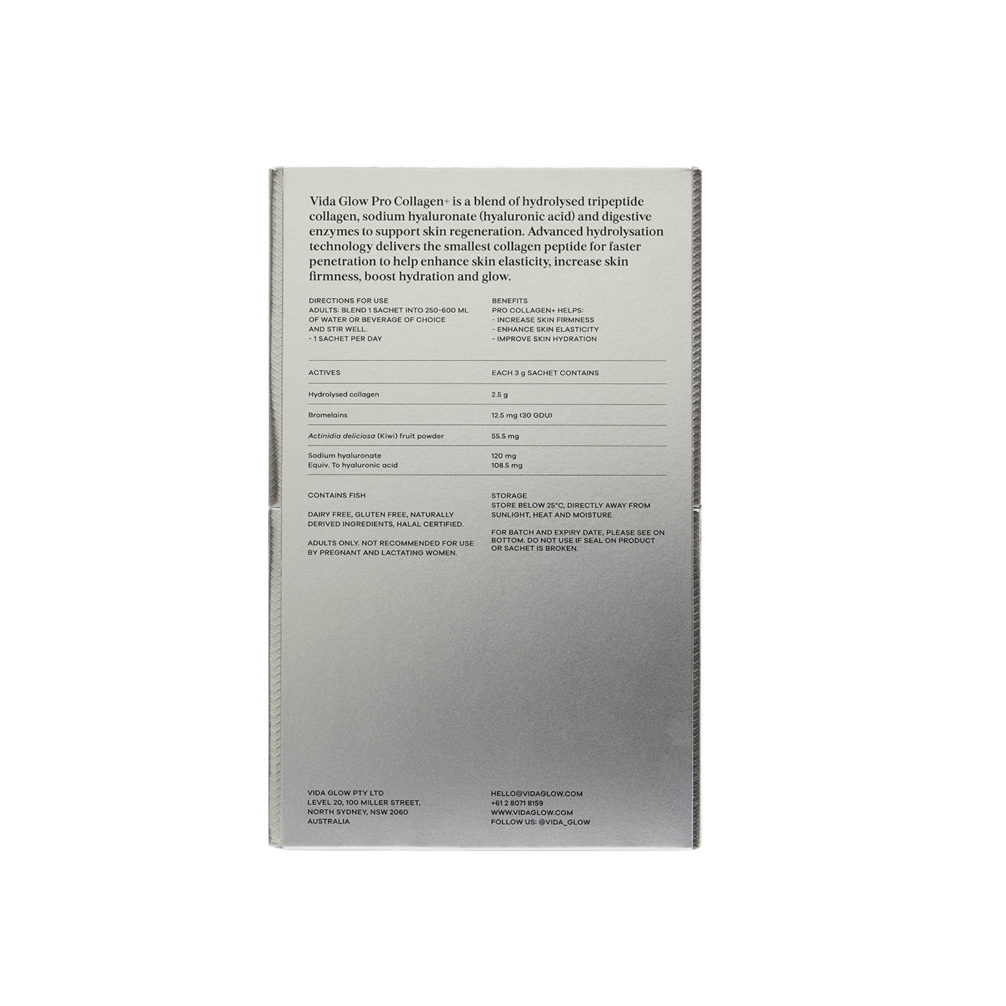 Vida Glow pro collagen plus back of box on white background