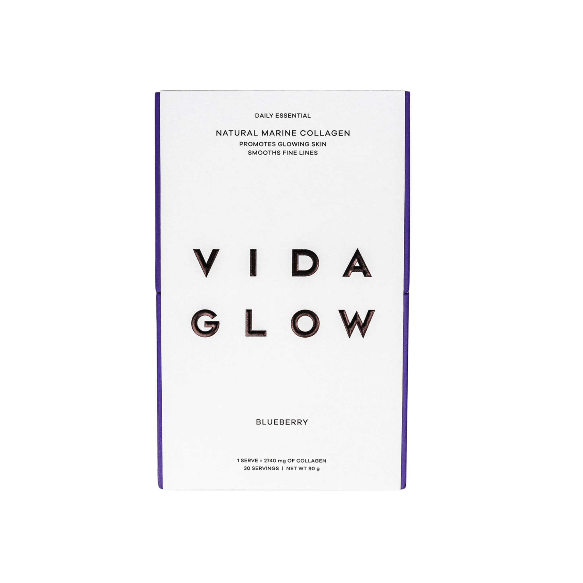 Vida Glow Blueberry front of box on a white background