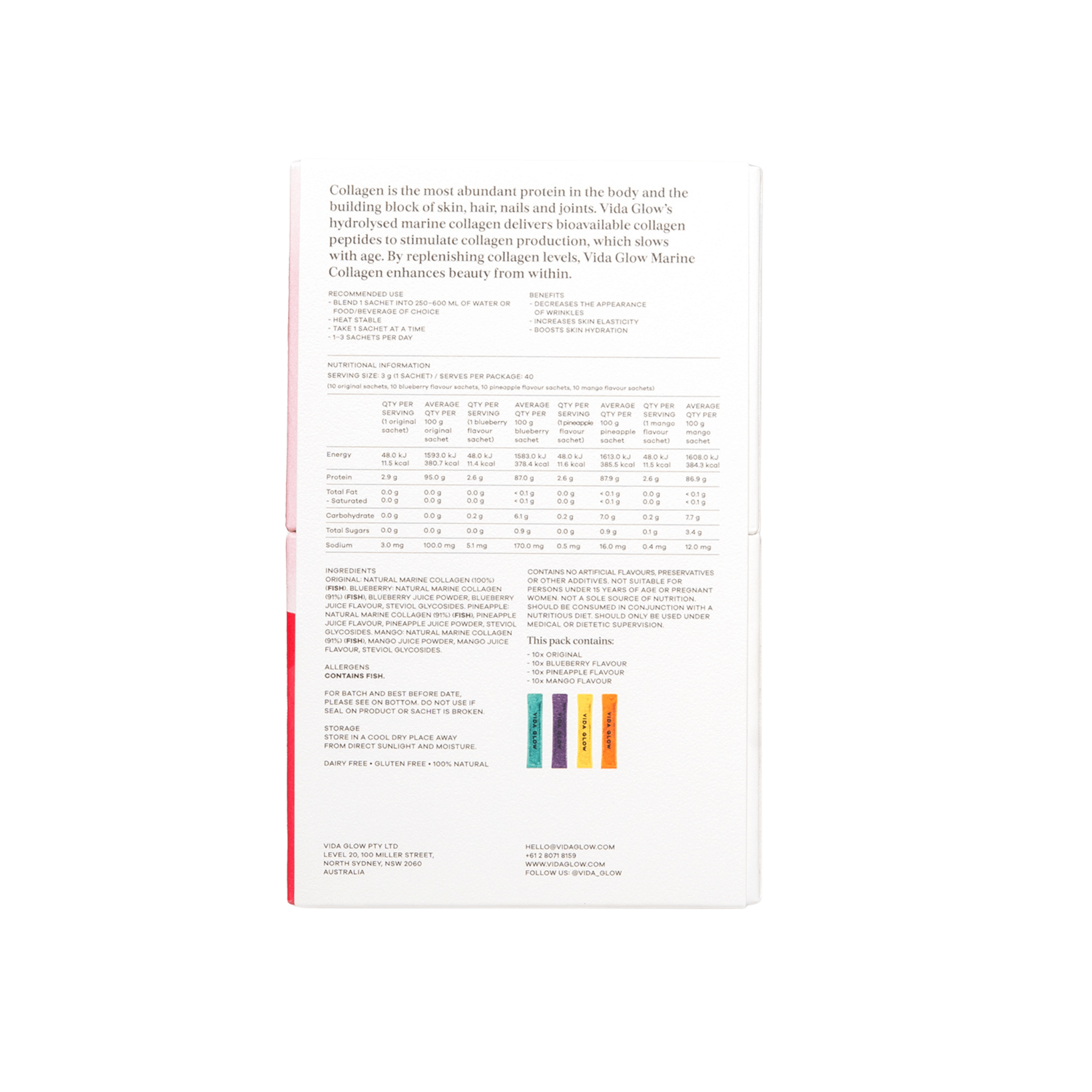 Vida Glow holiday collection back of box on white background