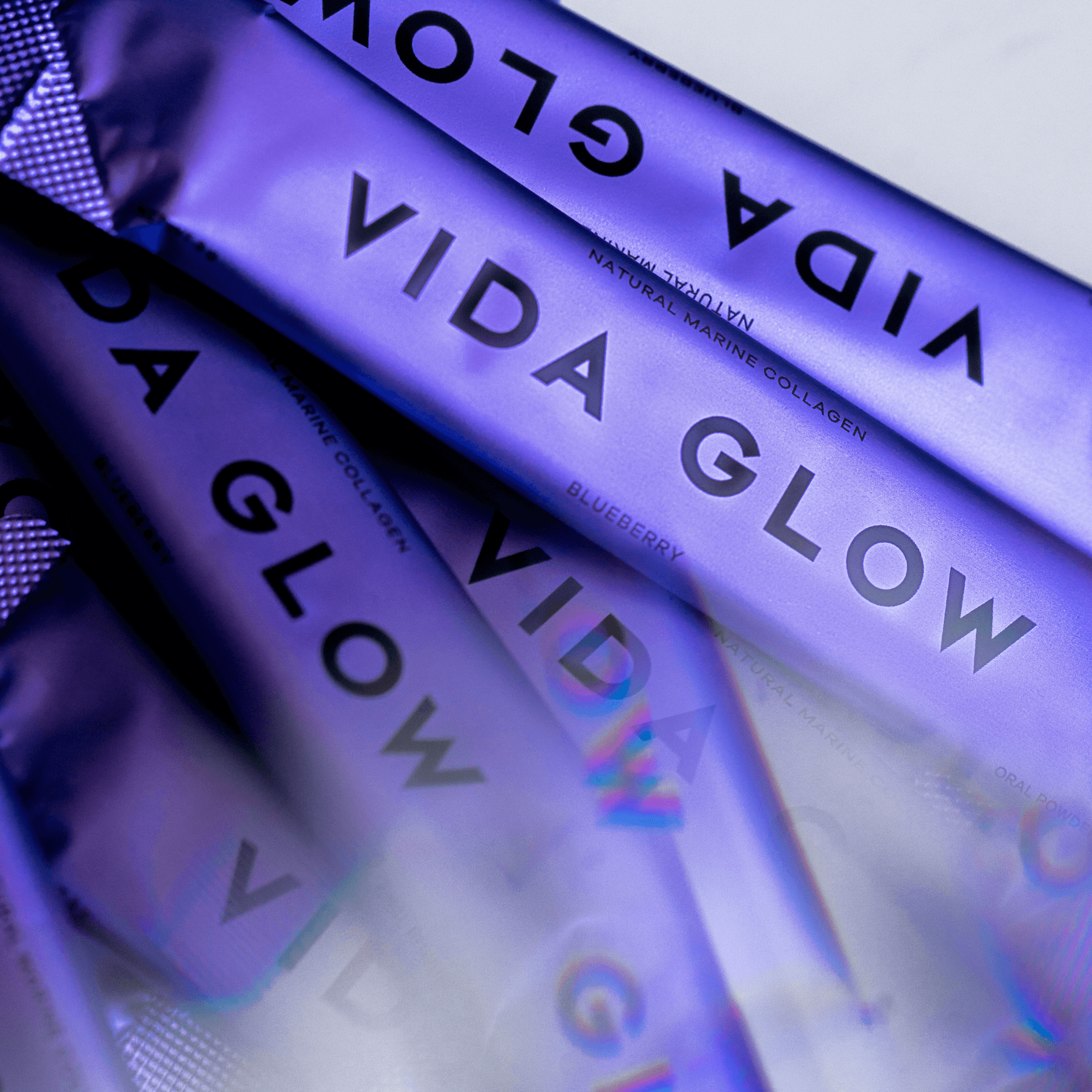 Vida Glow blueberry flavour option close up