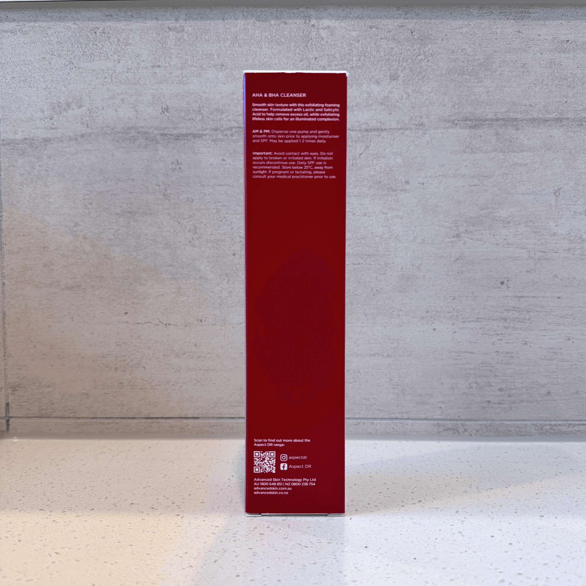 AHA and BHA cleanser Aspect Dr back of product box