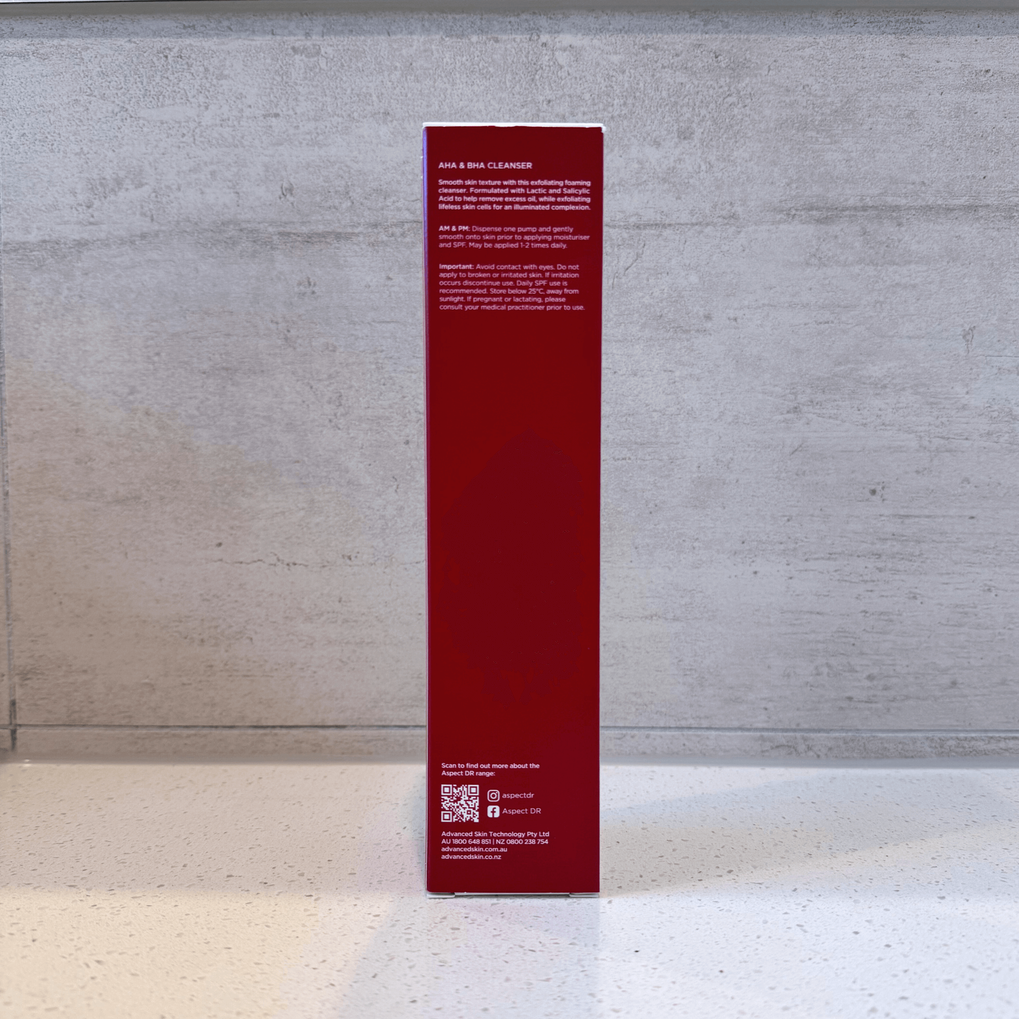 AHA and BHA cleanser Aspect Dr back of product box