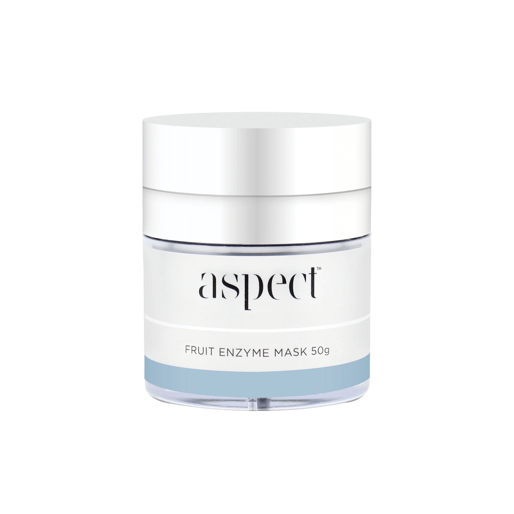 Jar of fruit enzyme mask 50ml with 'aspect' branding on a white background