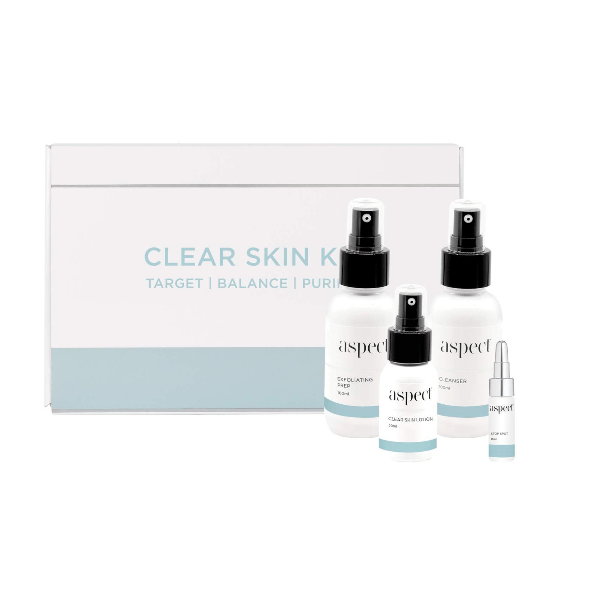 Aspect Clear Skin Kit bottles on a white background