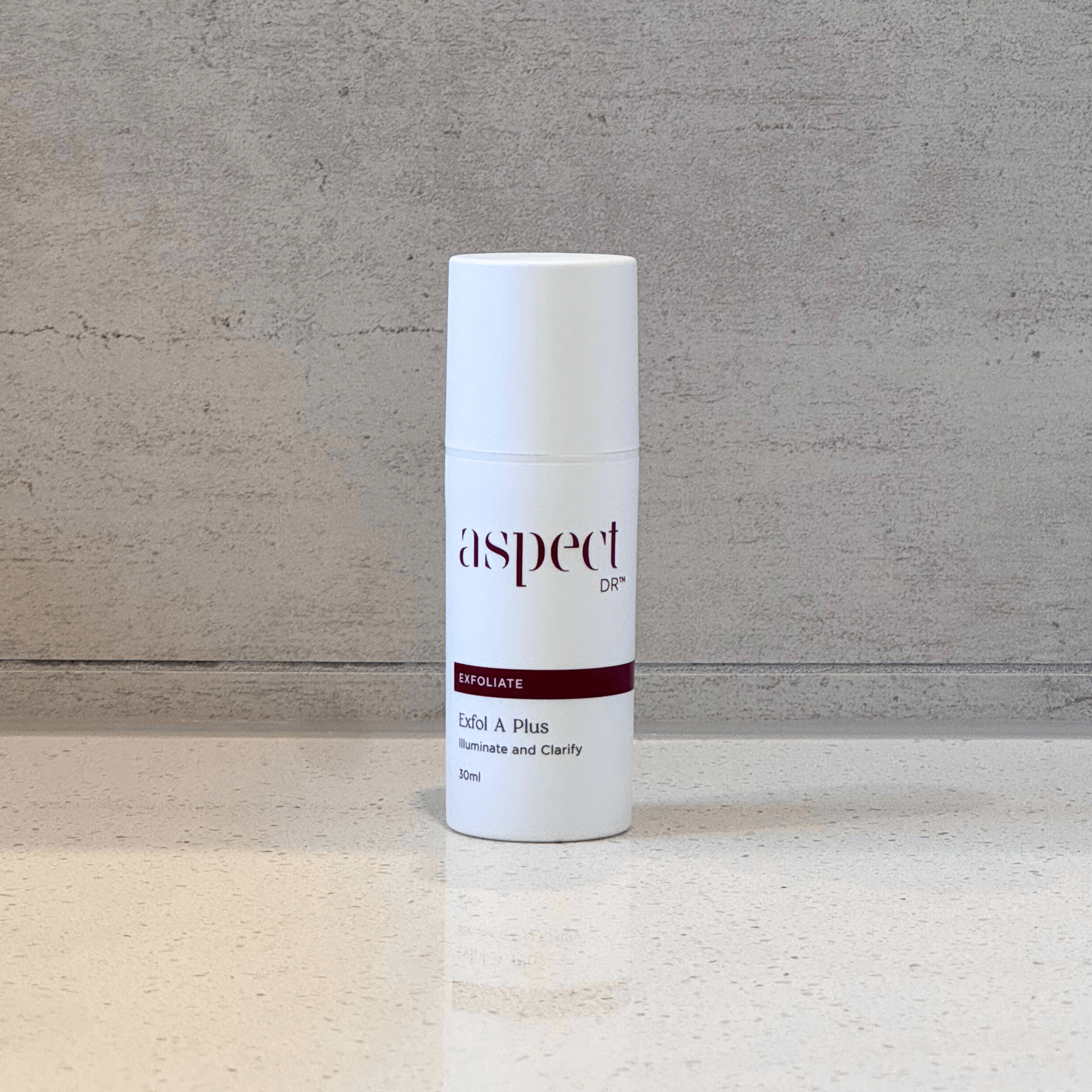 Aspect Dr Exfol A serum front of product on neutral background