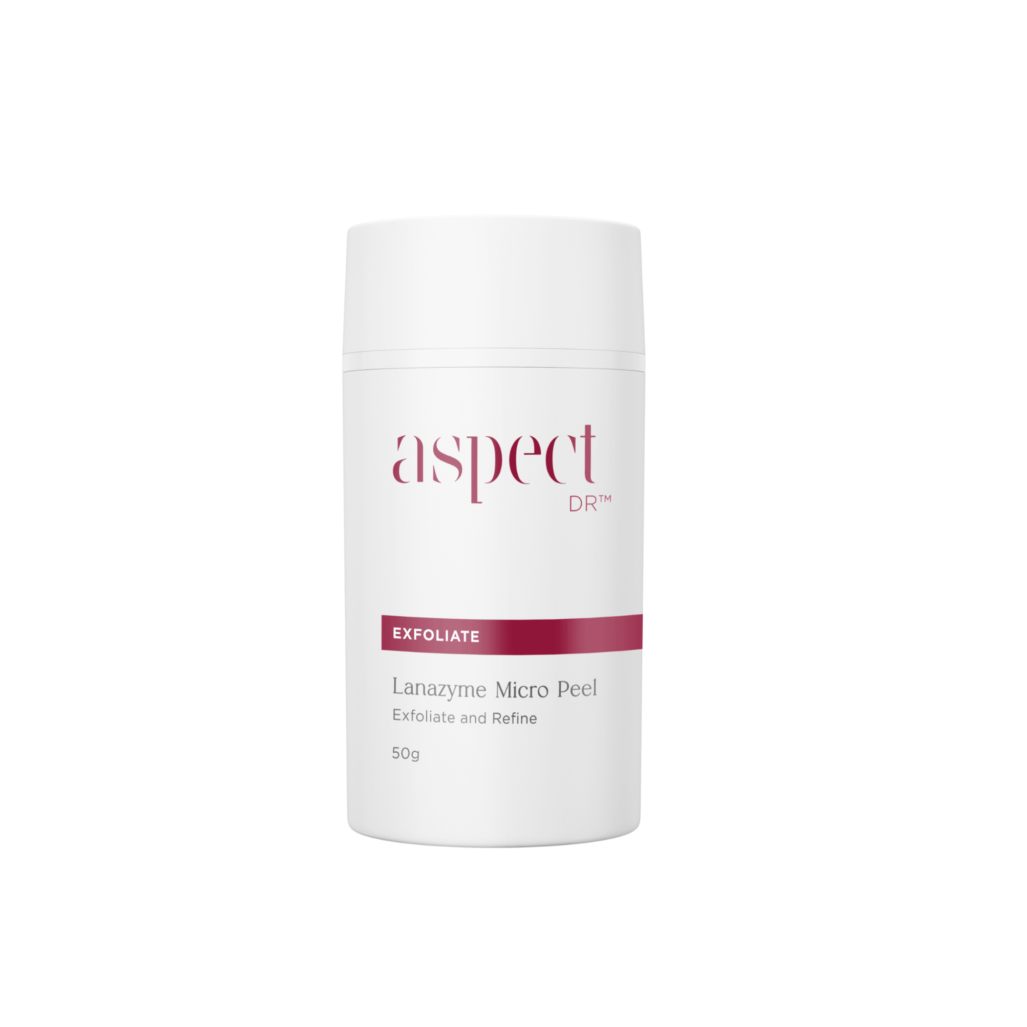 White jar of Aspect Dr Lanazyme Micro Peel 50g on a white background