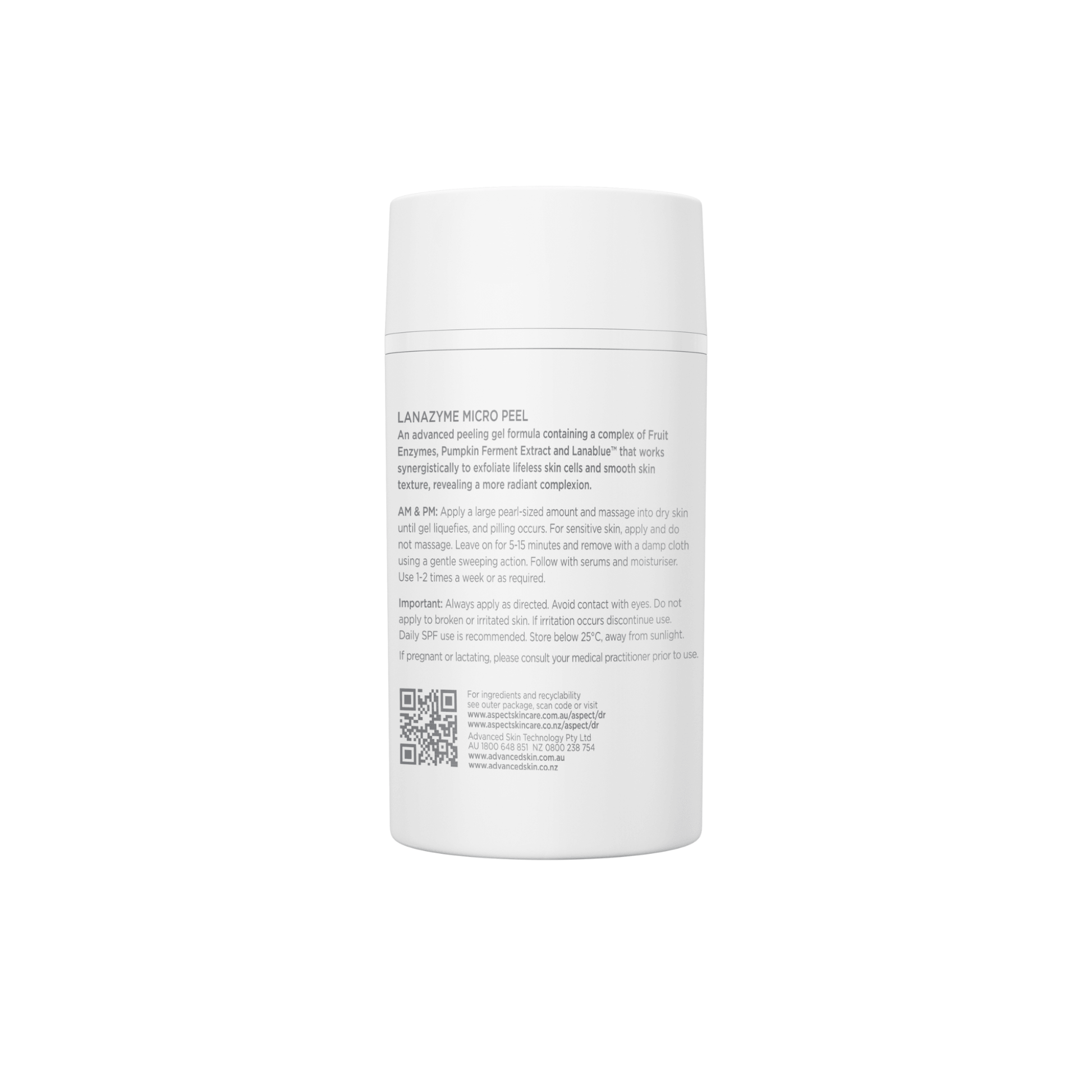 Back of Aspect Dr Micropeel 50g on a white background