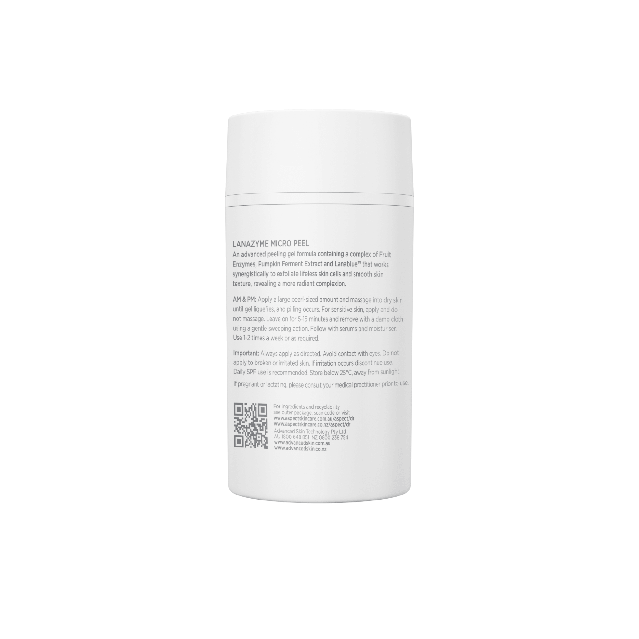 Back of Aspect Dr Micropeel 50g on a white background
