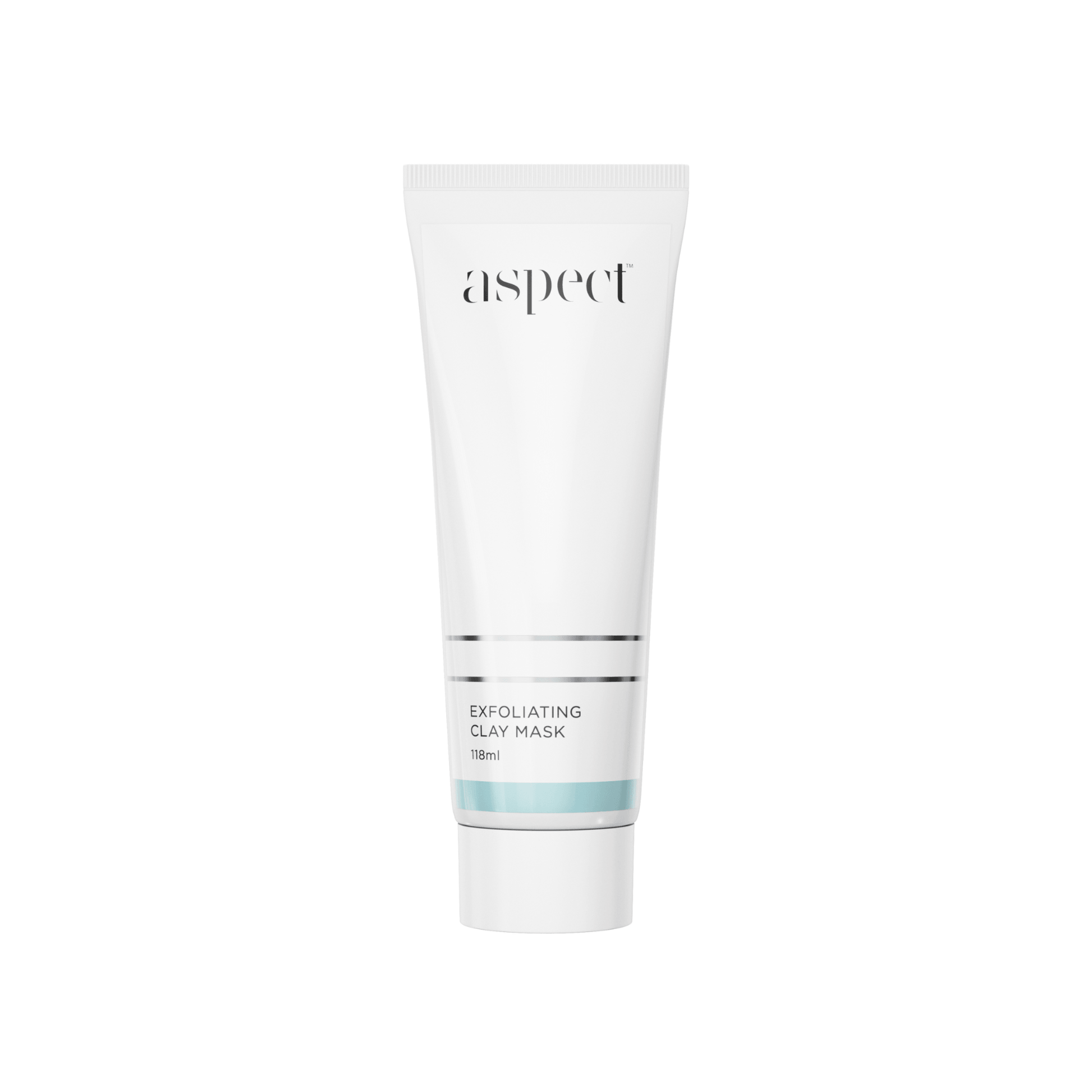 Tube of Aspect exfoliating clay mask on a white background