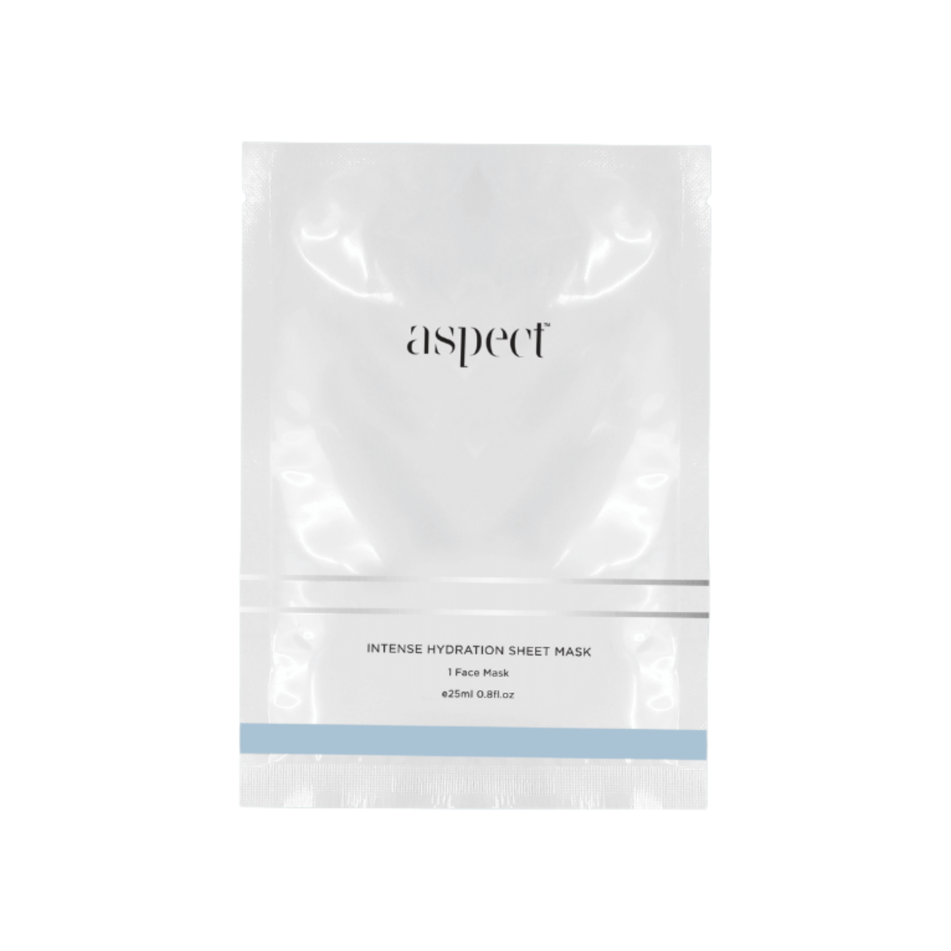 Aspect sheet mask packaging with on a white background
