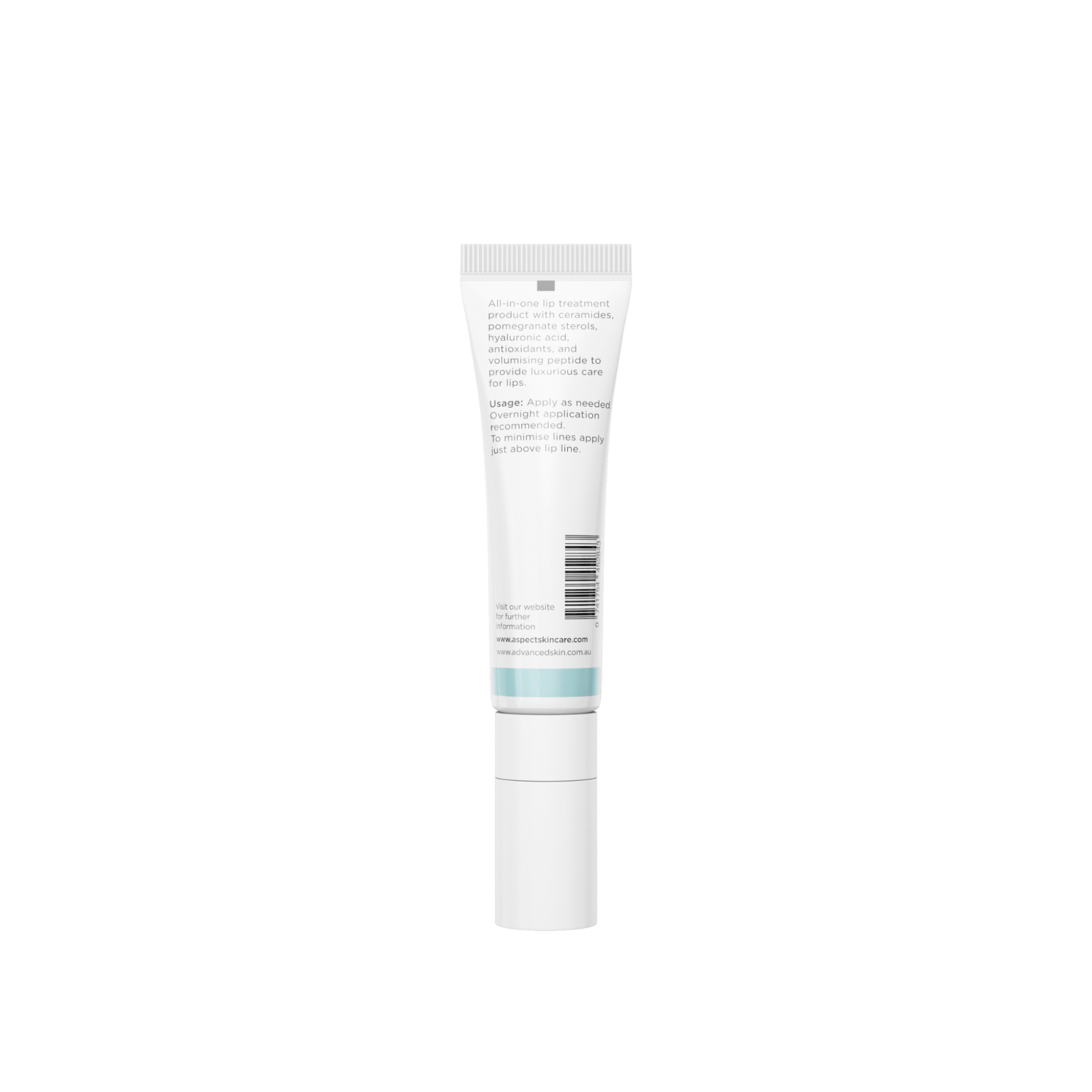 Back of Aspect Lip Mask tube on a white background