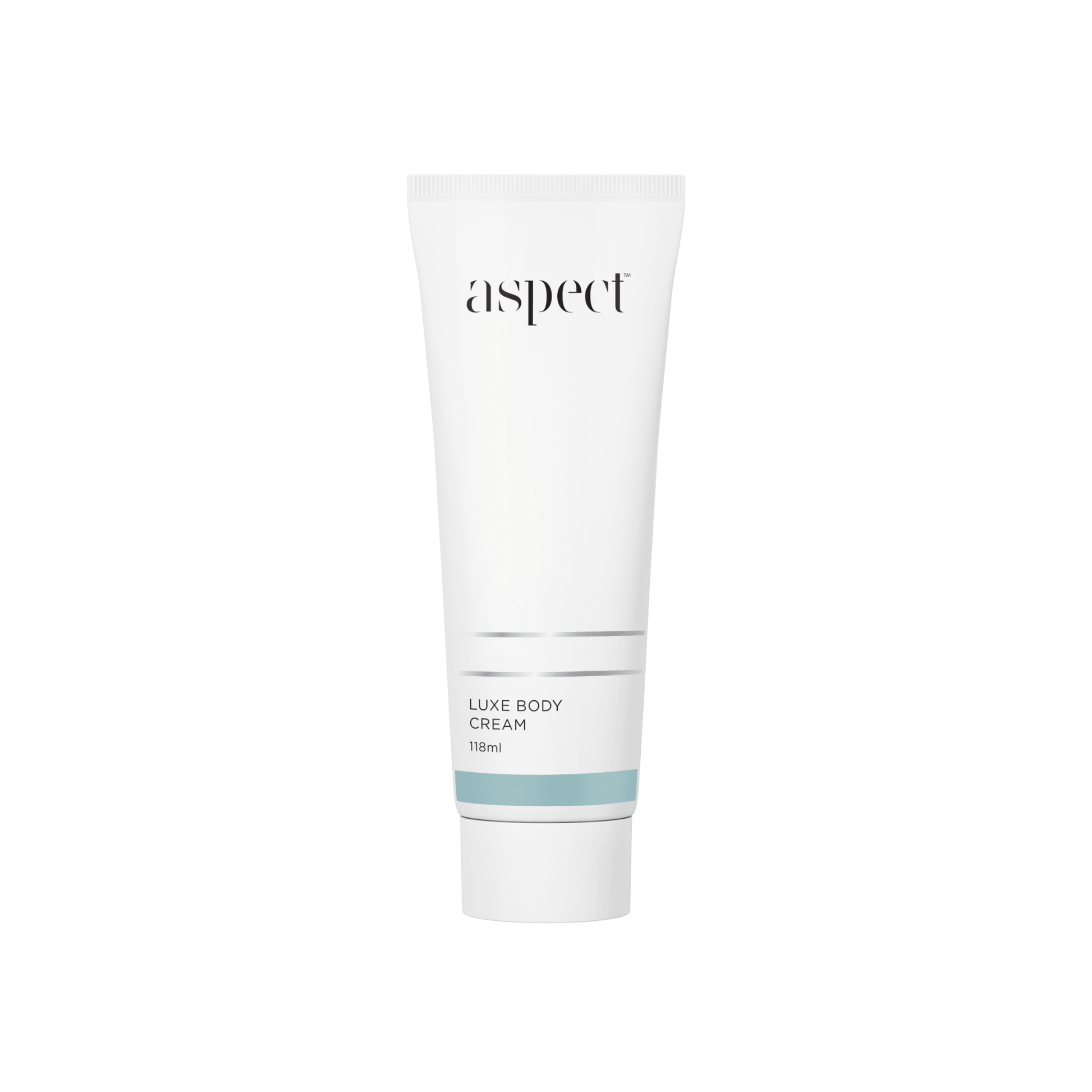 Tube of Aspect Luxe Body Cream on a white background