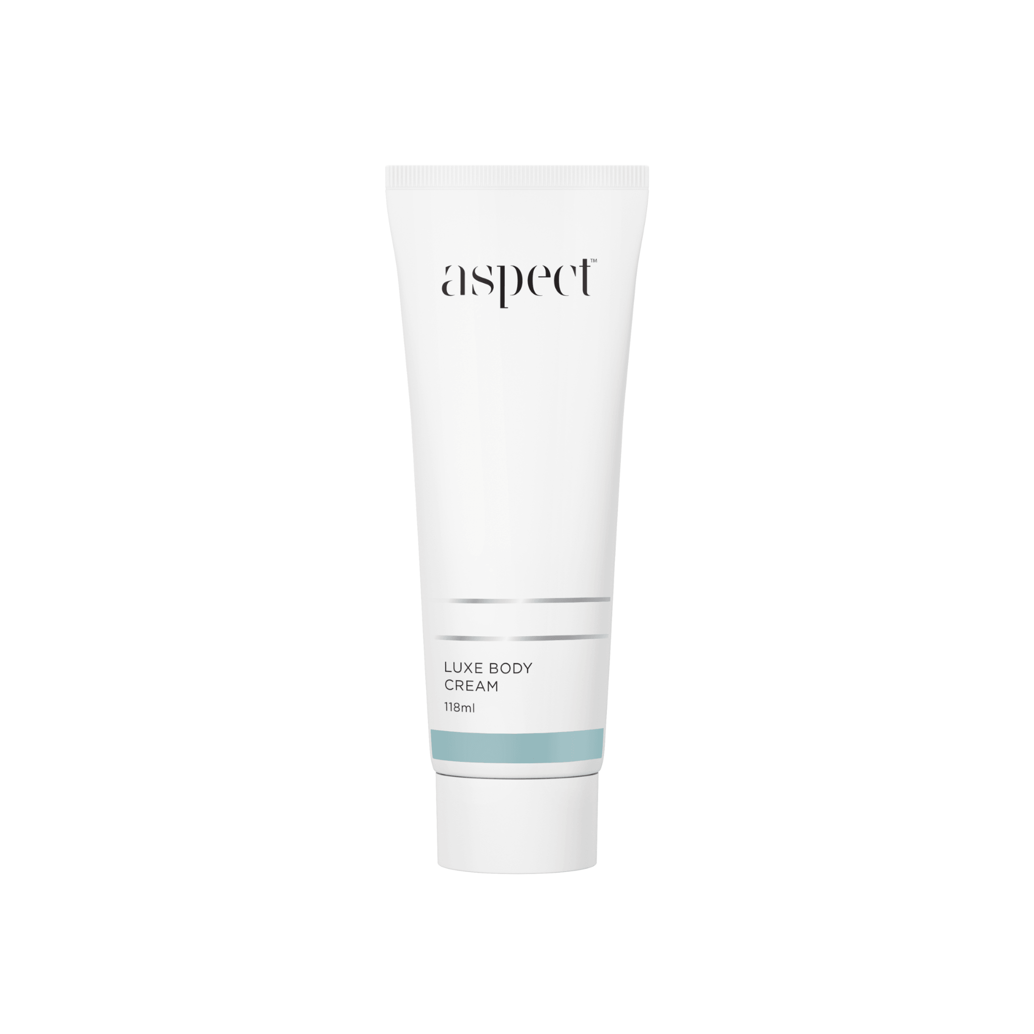 Tube of Aspect Luxe Body Cream on a white background