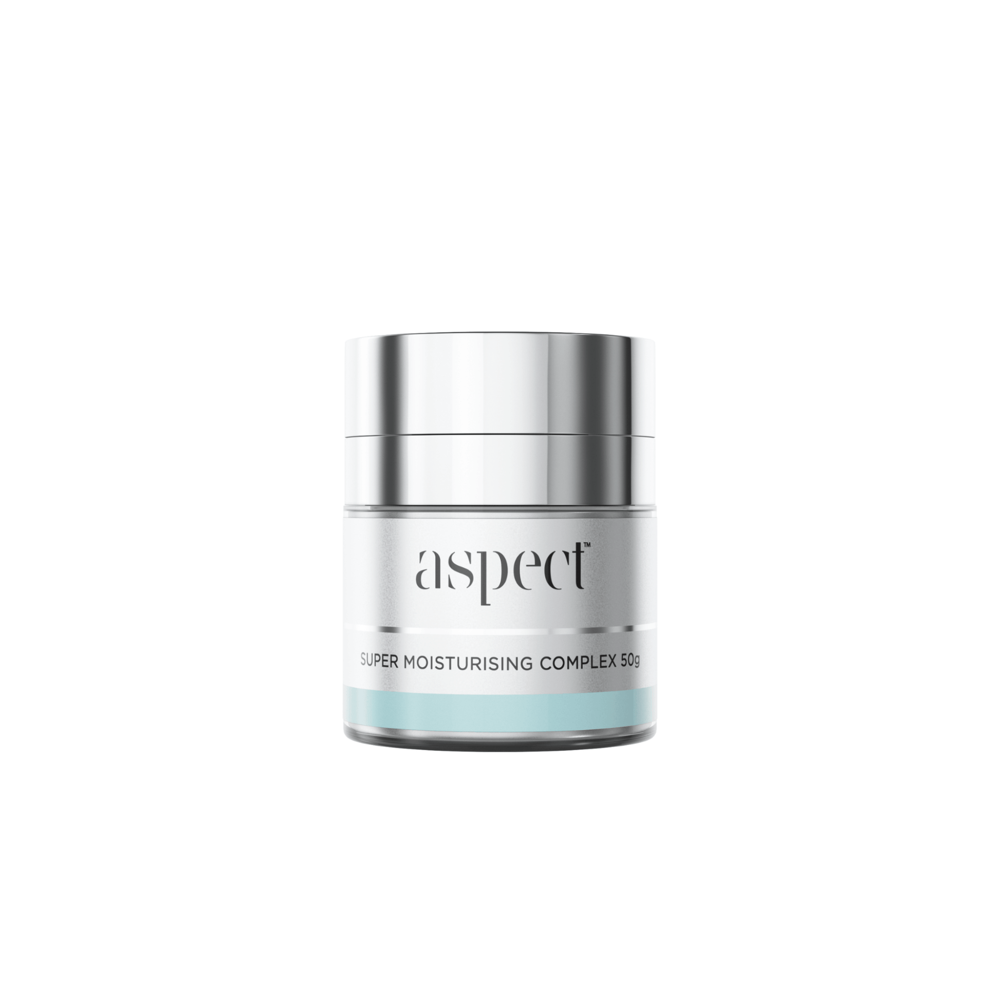 Aspect skincare jar of super moisturising complex on a white background