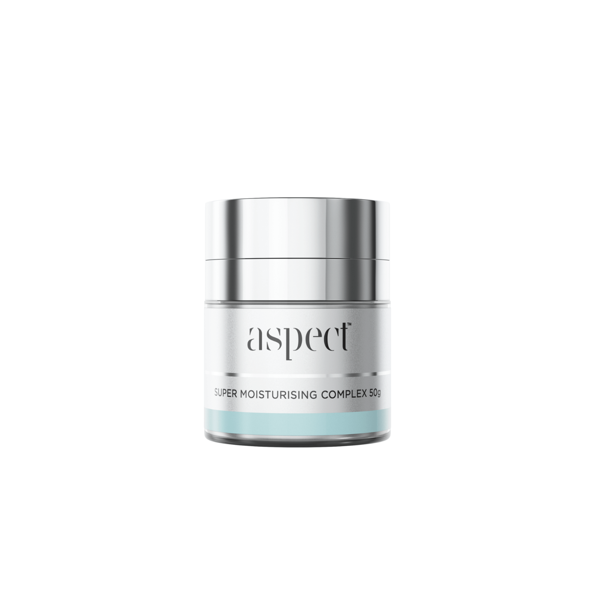 Aspect skincare jar of super moisturising complex on a white background