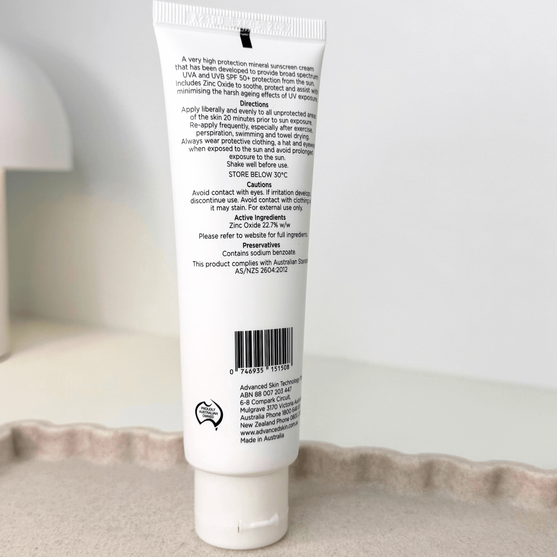 Aspect Sun Physical Sunscreen Protection back of product on neutral background