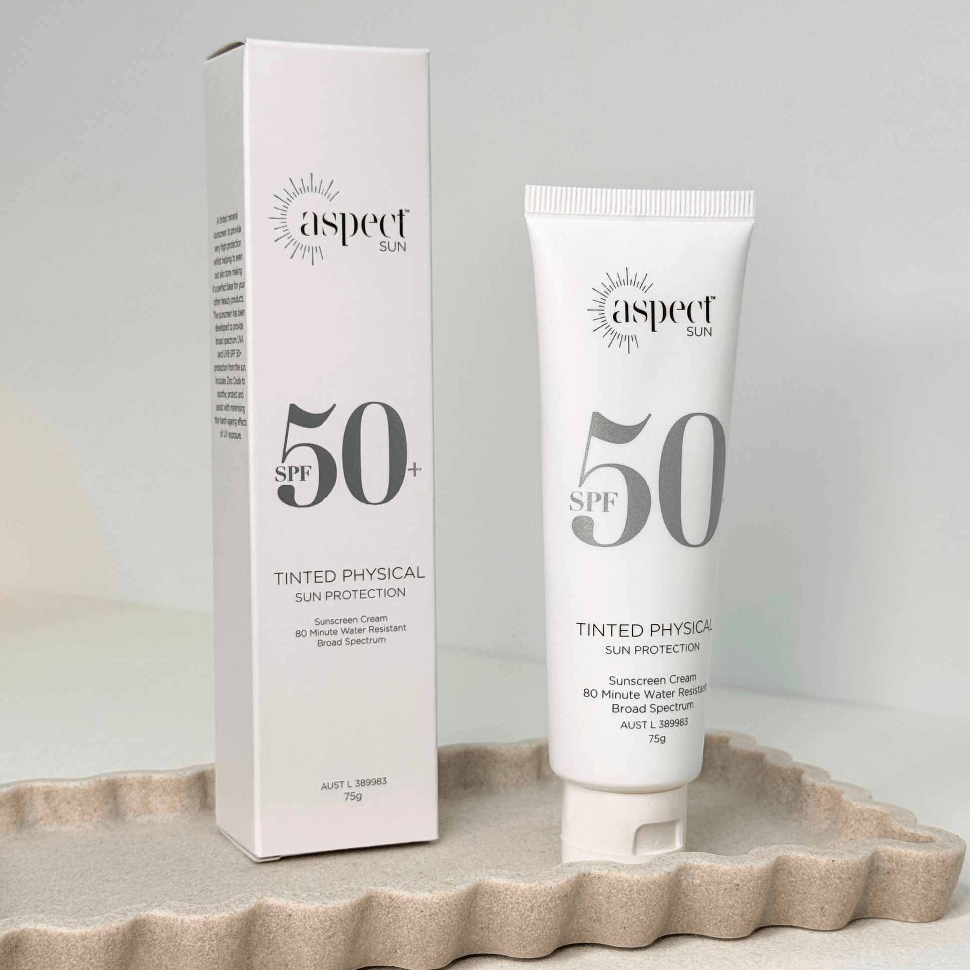 Aspect Sun tinted sunscreen product and box