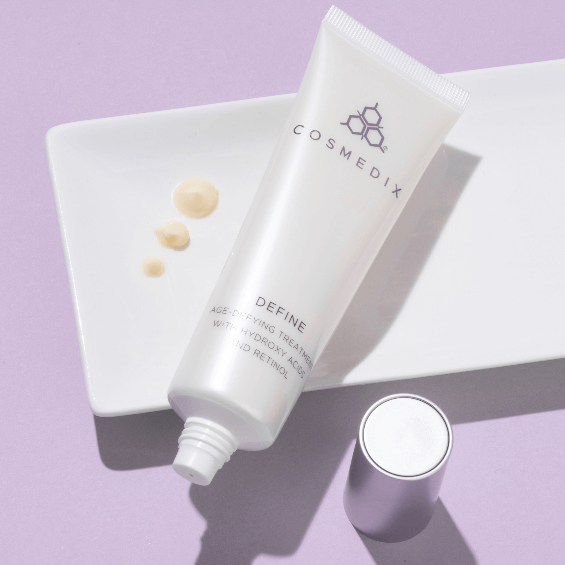 Cosmedix Define skincare product on a purple background