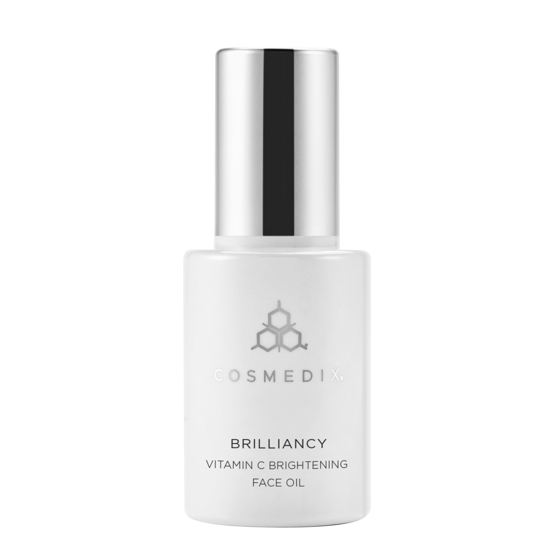 Cosmedix Brilliancy Vitamin C Brightening Face Oil bottle on a white background