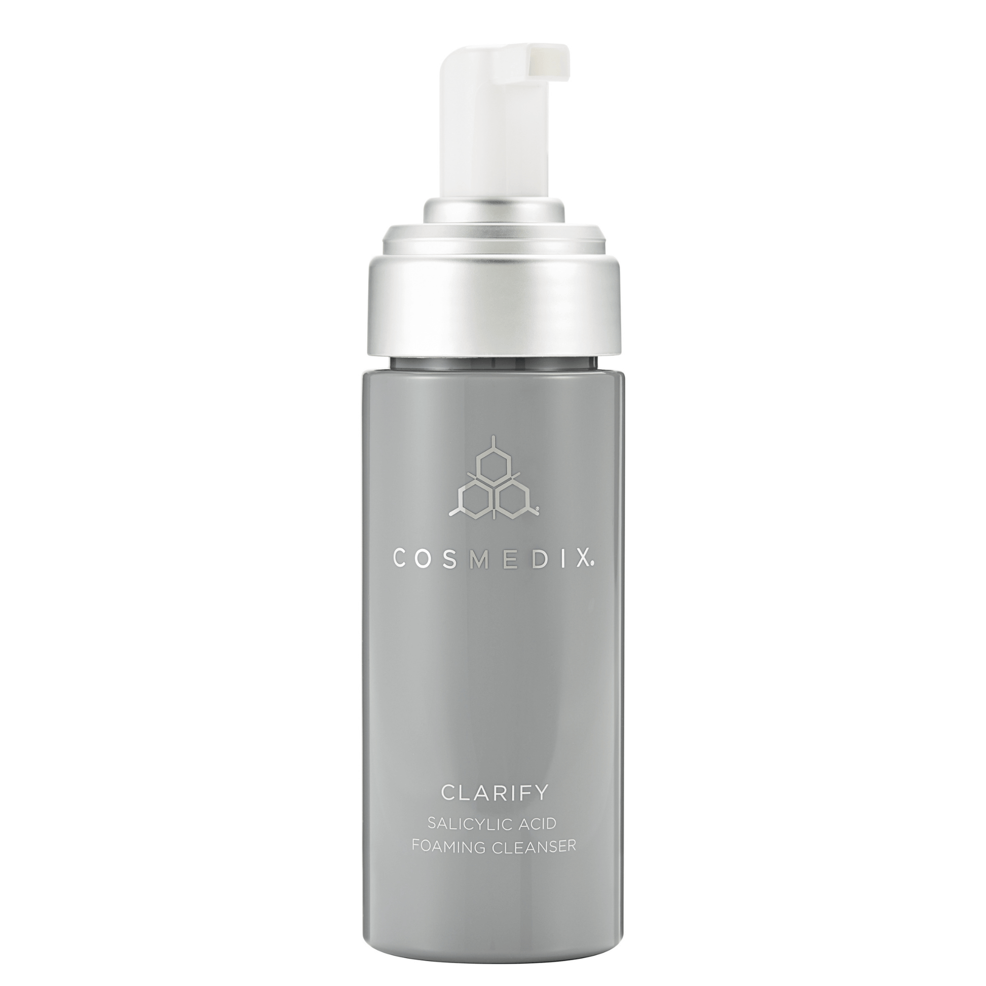 Cosmedix Clarify foaming cleanser bottle on a white background