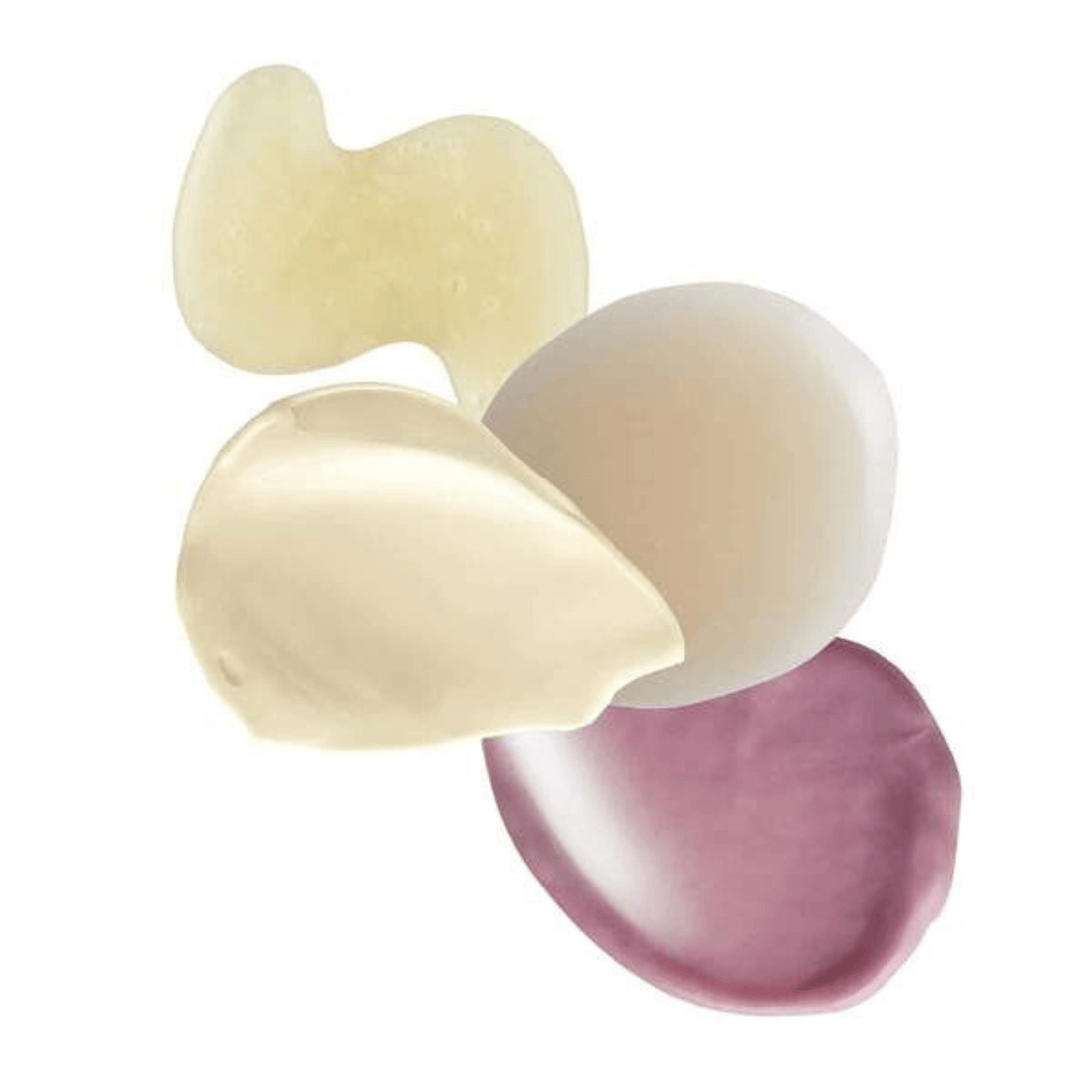 4 skincare swatches of each Normal Skin Kit product on a white background