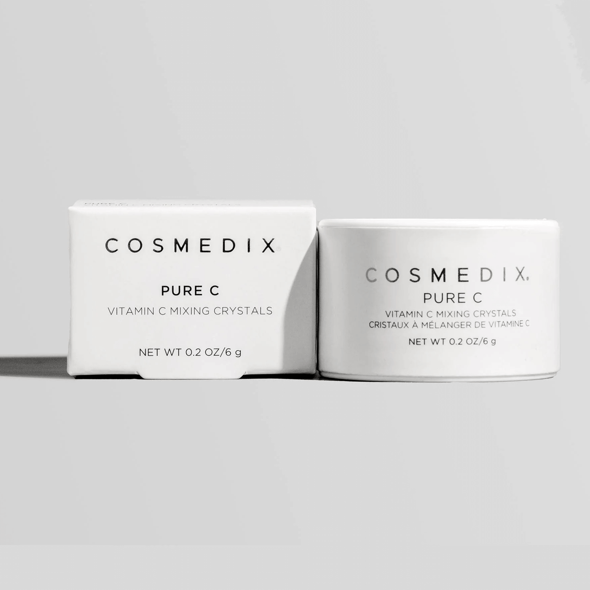 Cosmedix Pure C Vitamin C Mixing Crystals packaging on a light grey background