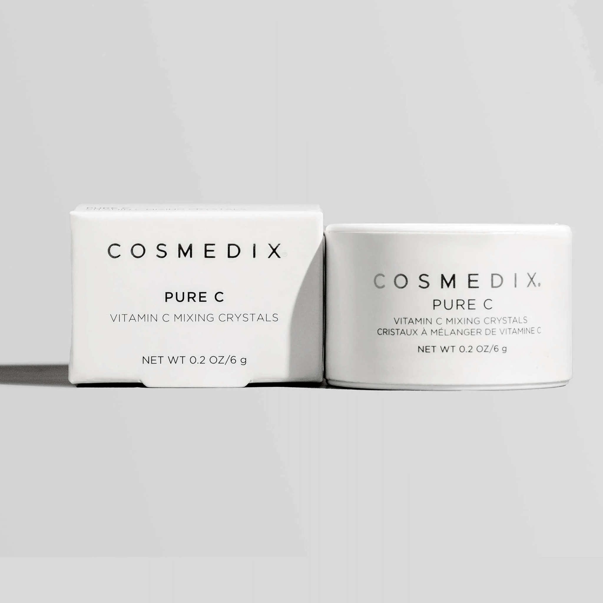 Cosmedix Pure C Vitamin C Mixing Crystals packaging on a light grey background