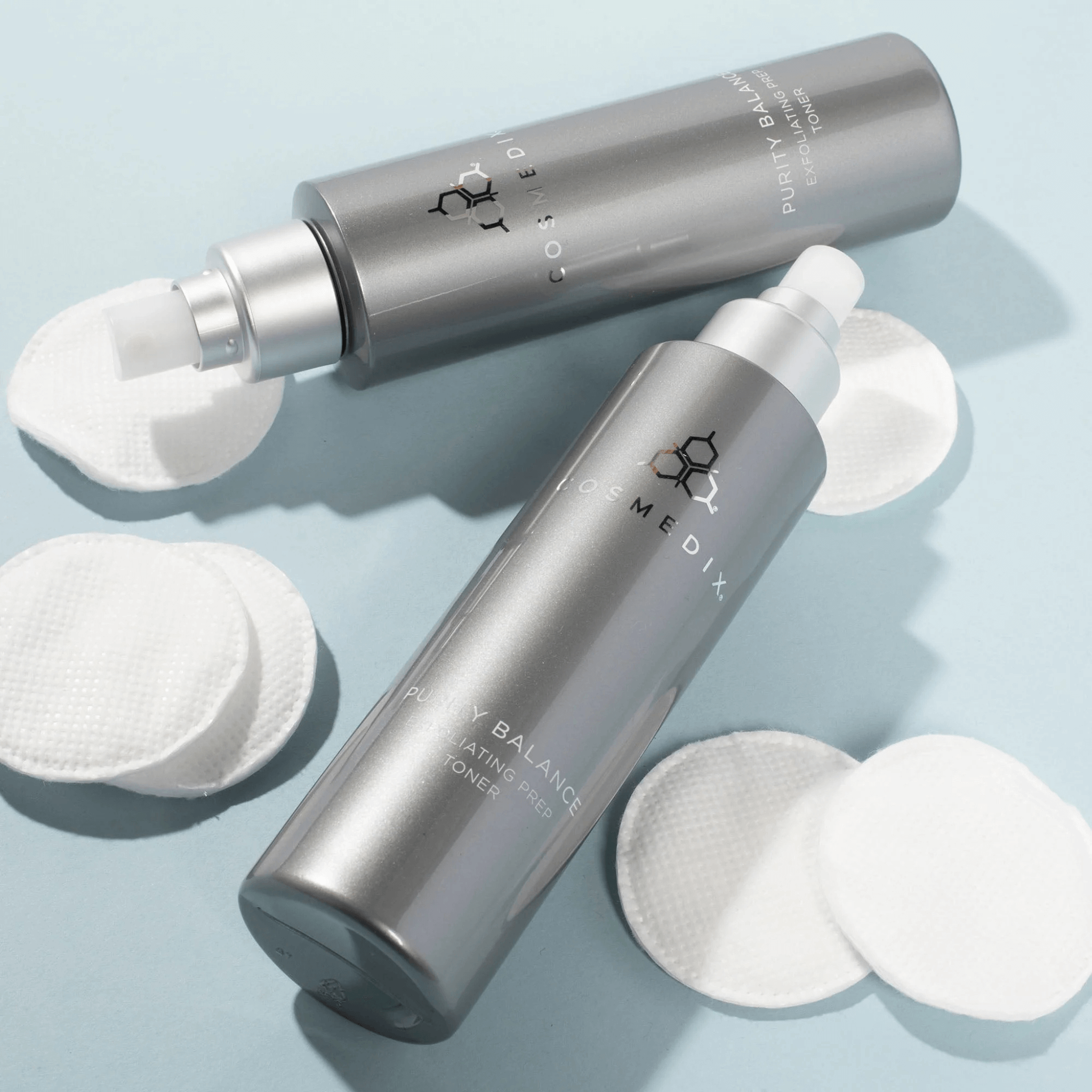 Two Cosmedix Purity Balance products on a light blue background