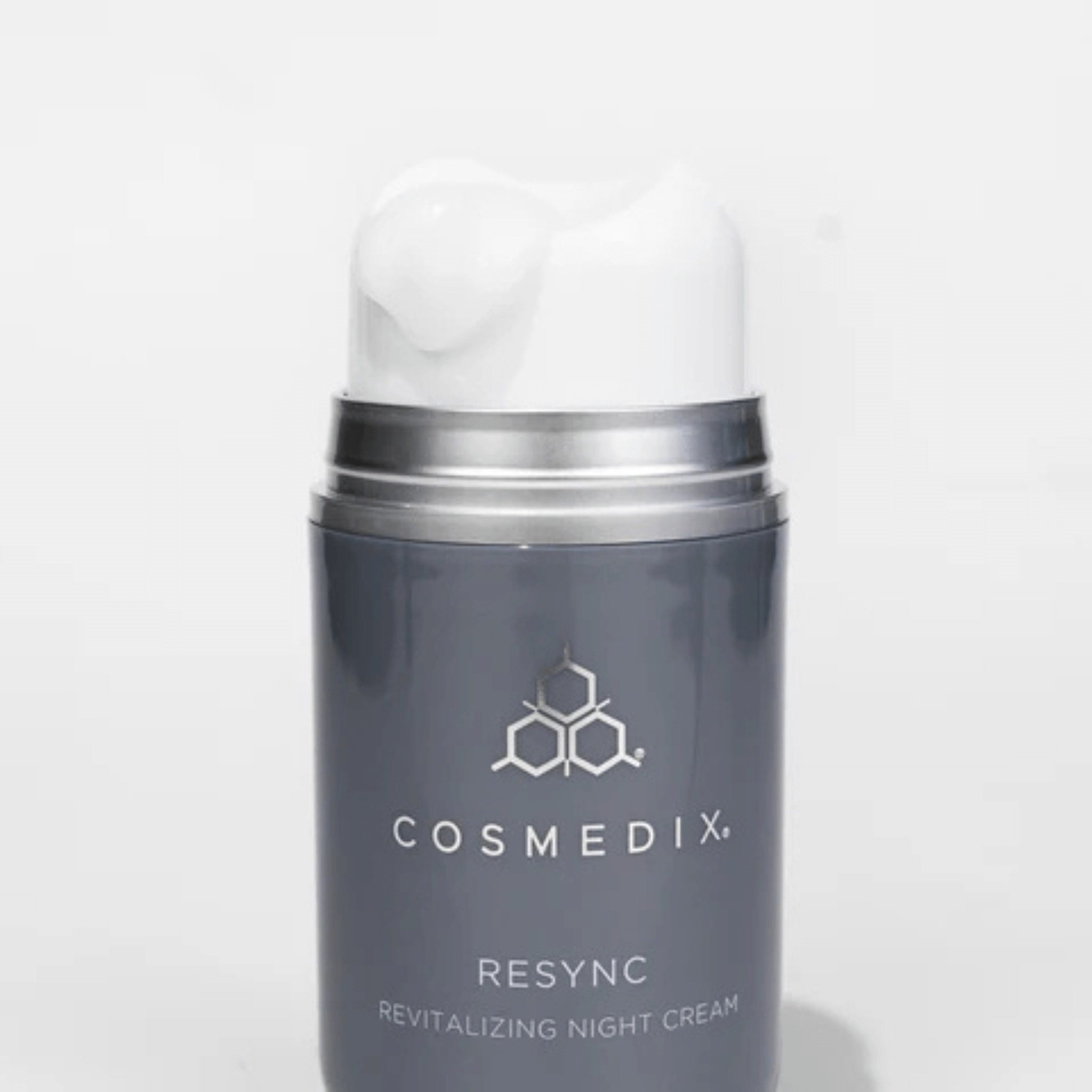 Cosmedix Resync revitalising night cream bottle on a white background