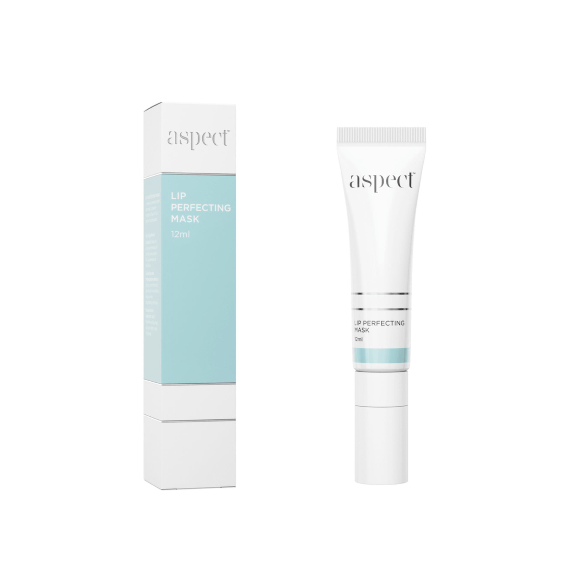 Aspect lip perfecting mask packaging and tube on a white background