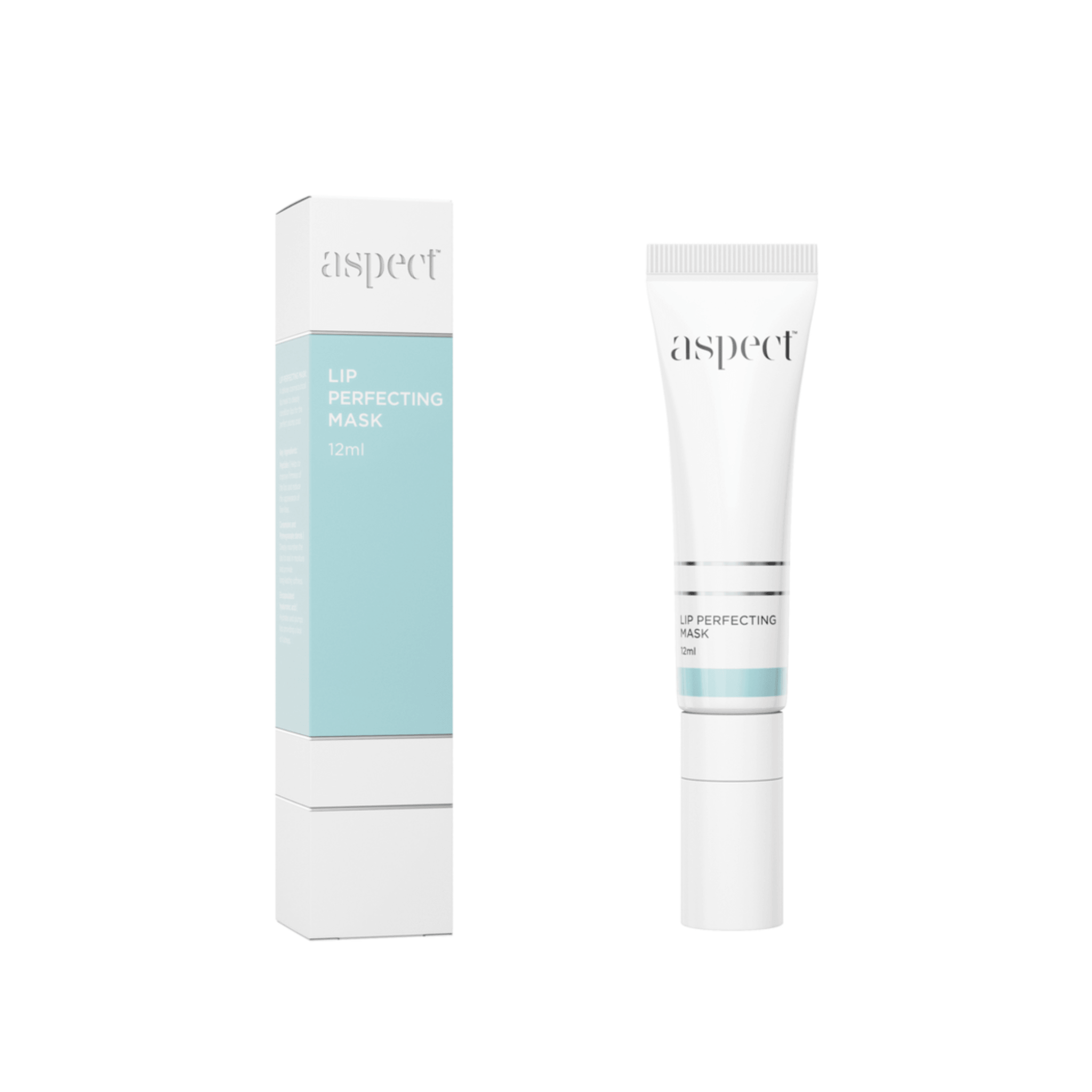Aspect lip perfecting mask packaging and tube on a white background