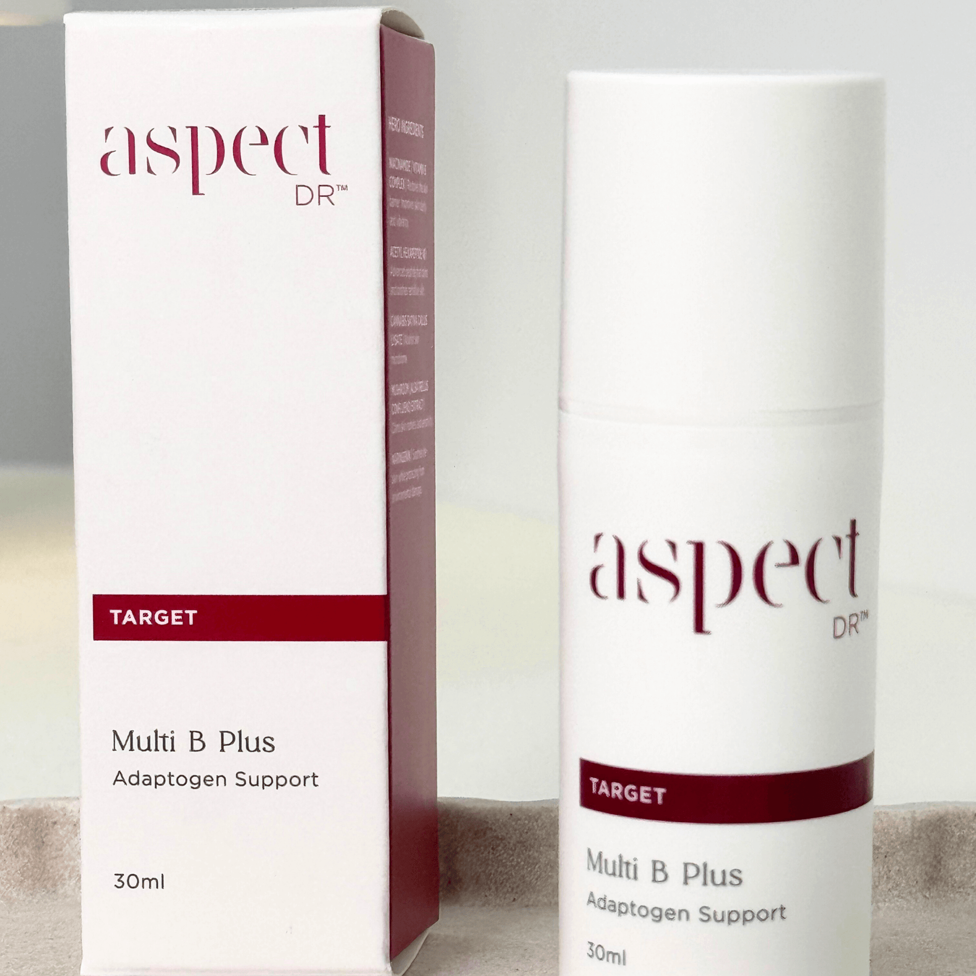 Multi B Plus 30ml Aspect Dr packaging and product on neutral background