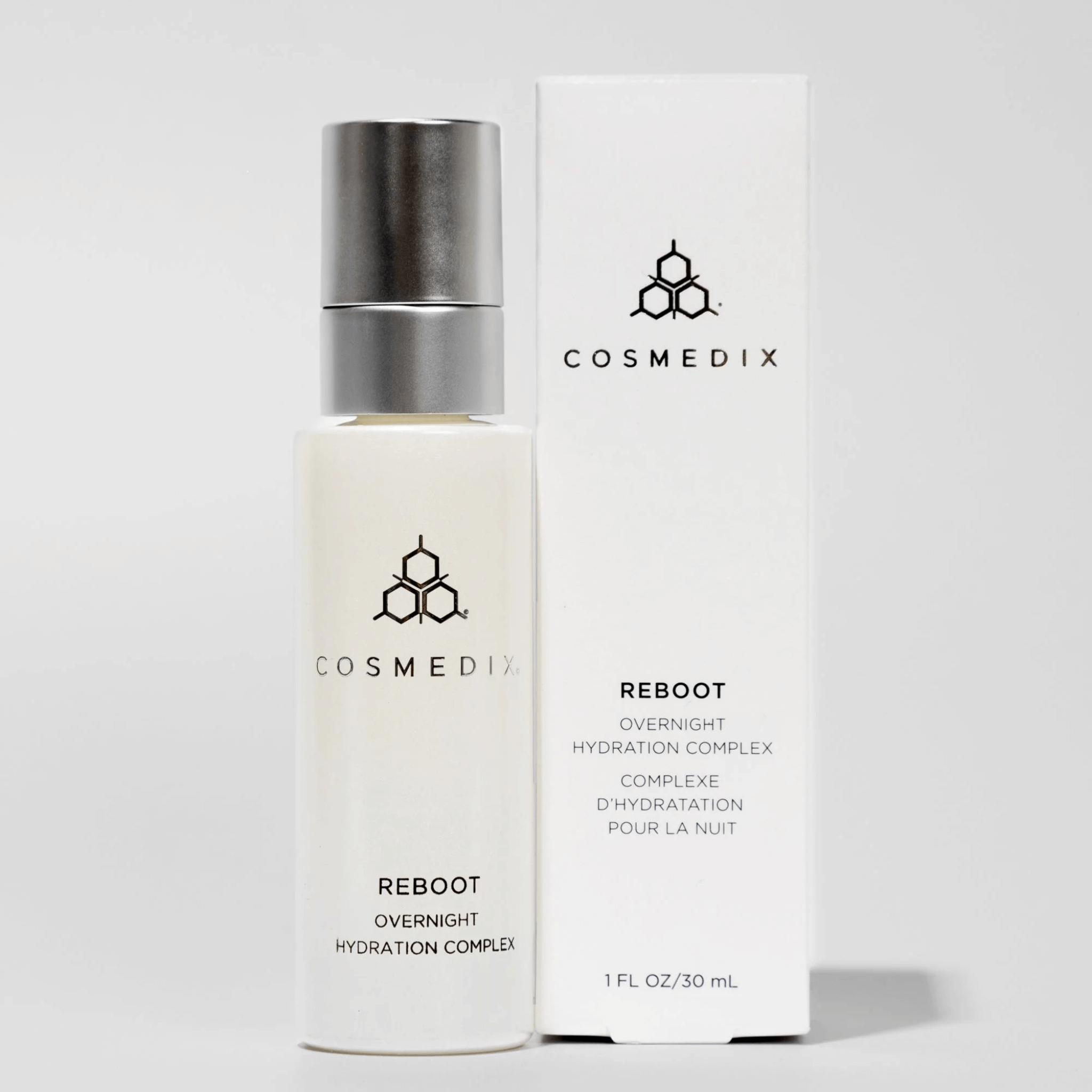 Cosmedix Reboot Overnight Hydration Complex bottle and packaging on a white background