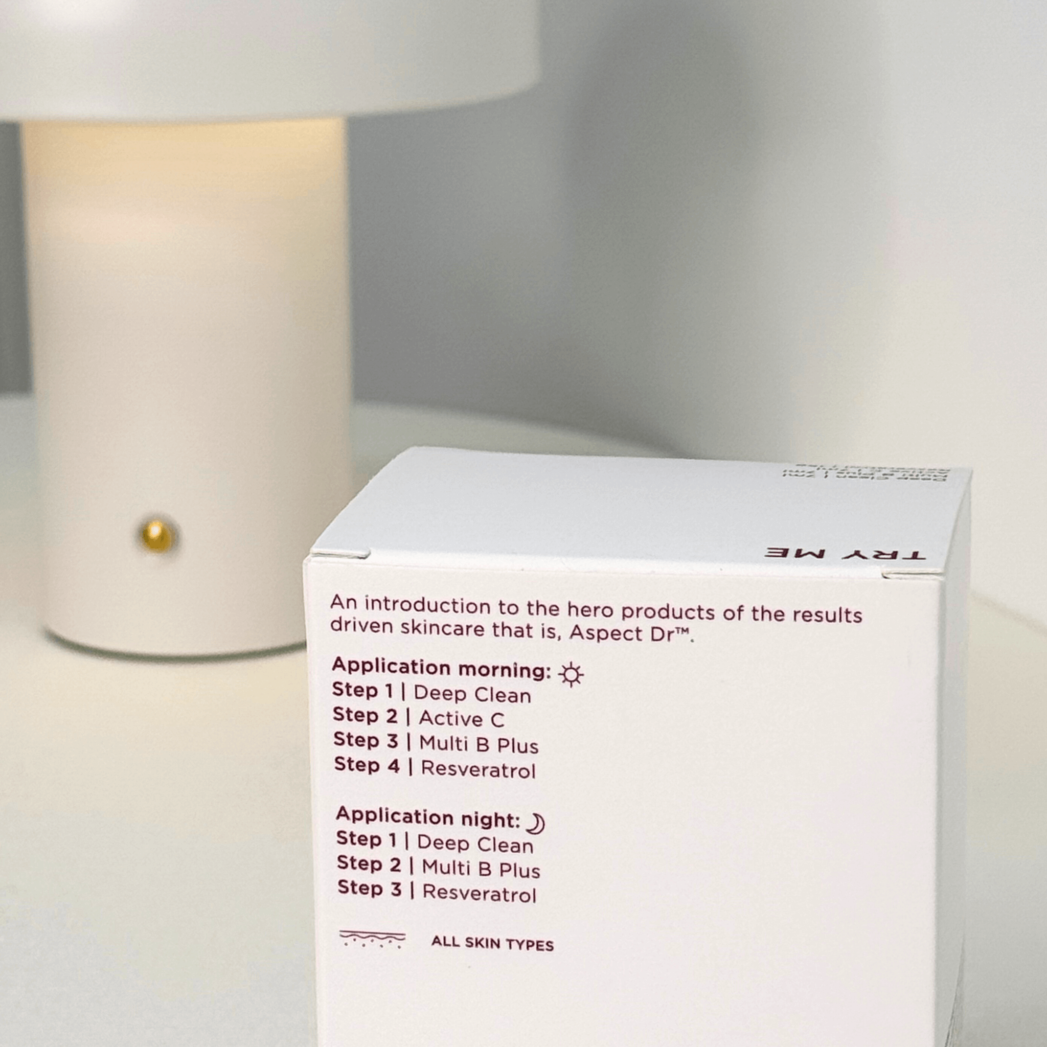 Try Me Kit Aspect back of packaging on neutral background