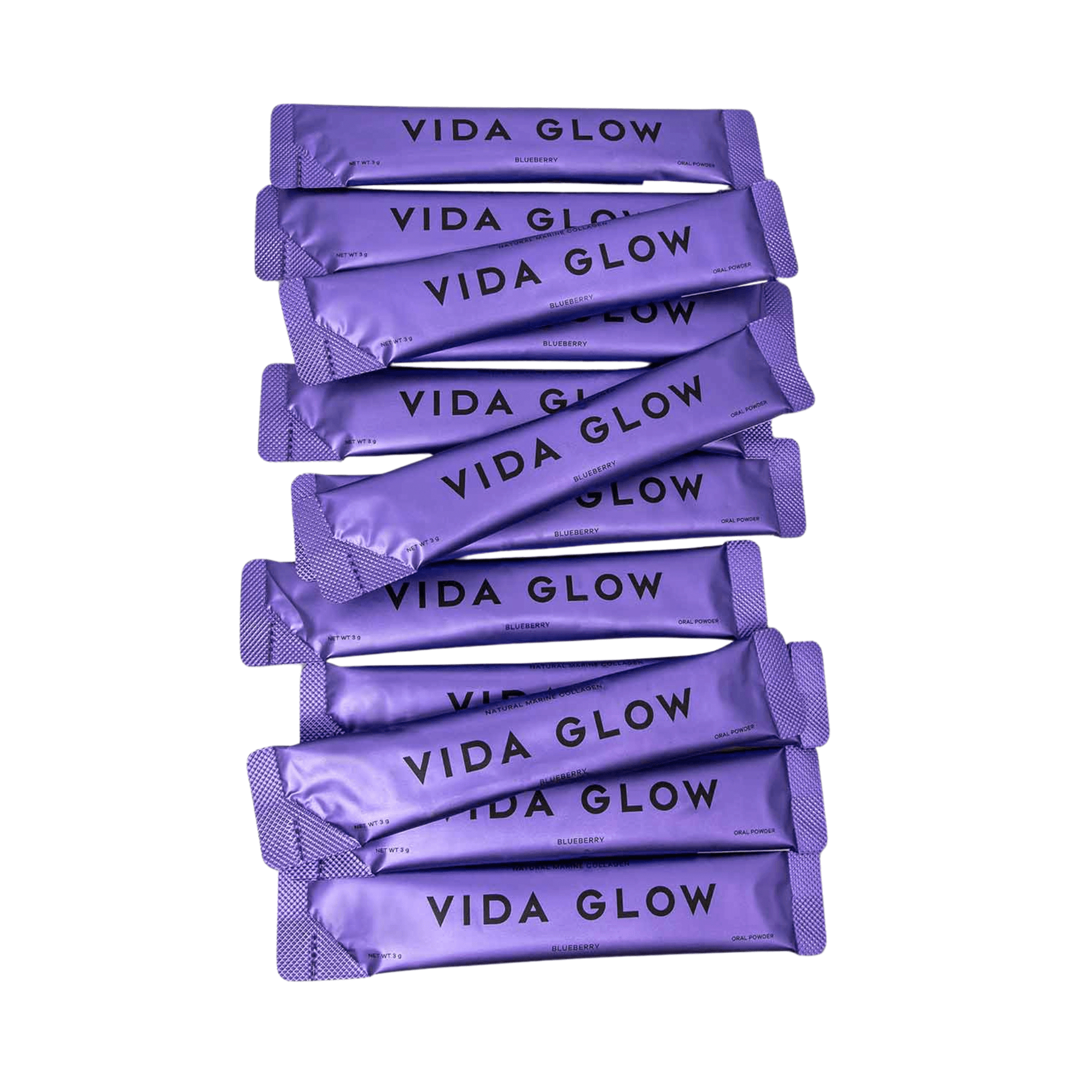 Vida Glow Natural Marine Collagen blueberry sachet stack