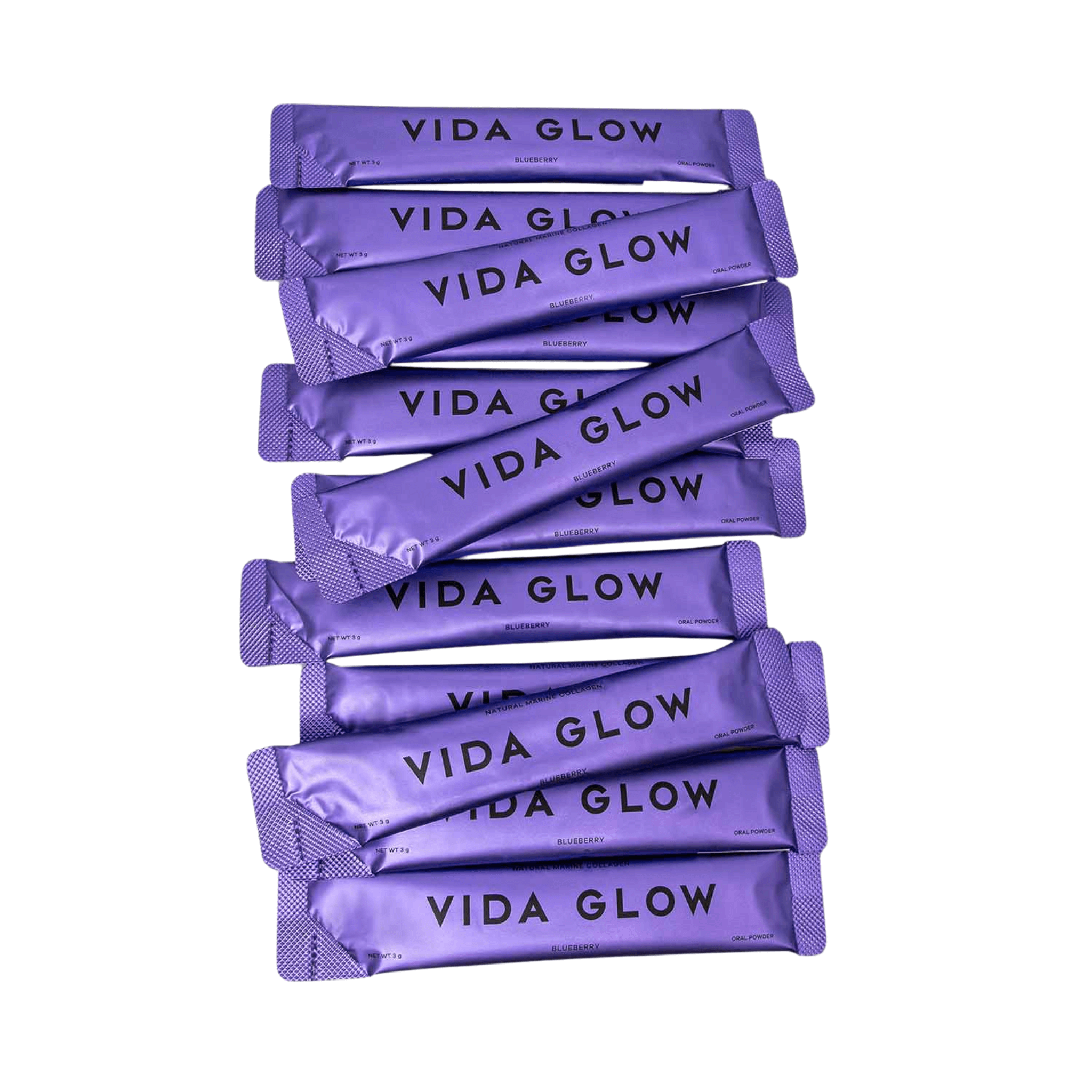 Vida Glow Natural Marine Collagen blueberry sachet stack