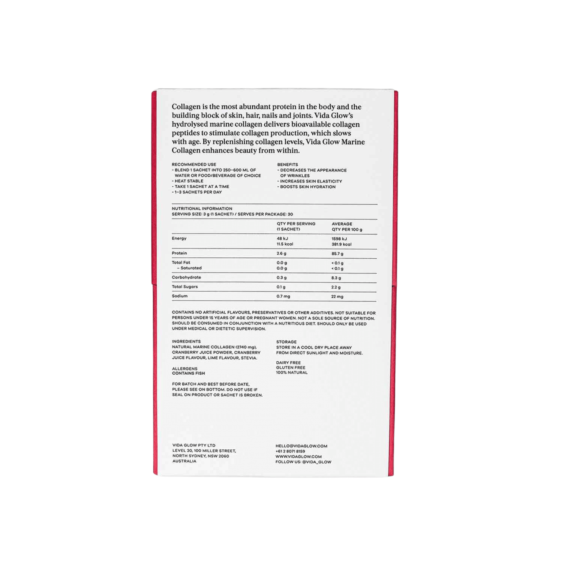 Vida Glow cranberry and lime back of box on white background