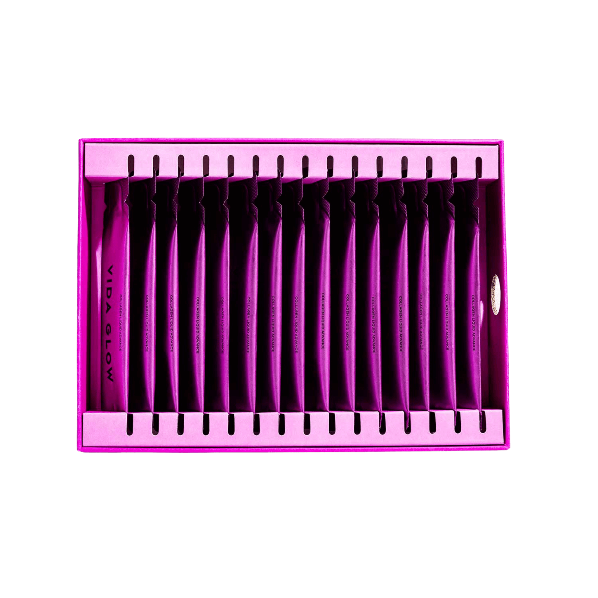 Vida Glow Liquid advance berry flavour open box on white background