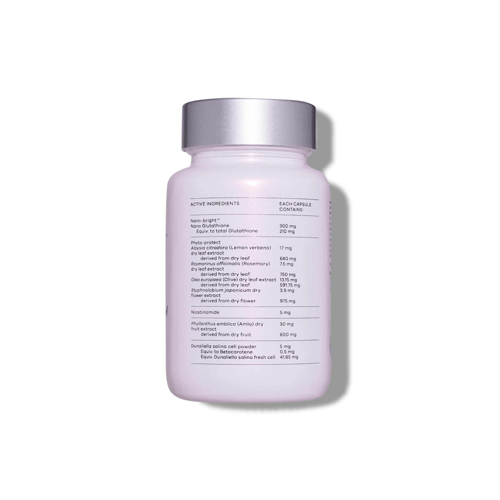 Vida Glow luminous back of bottle with label on white background
