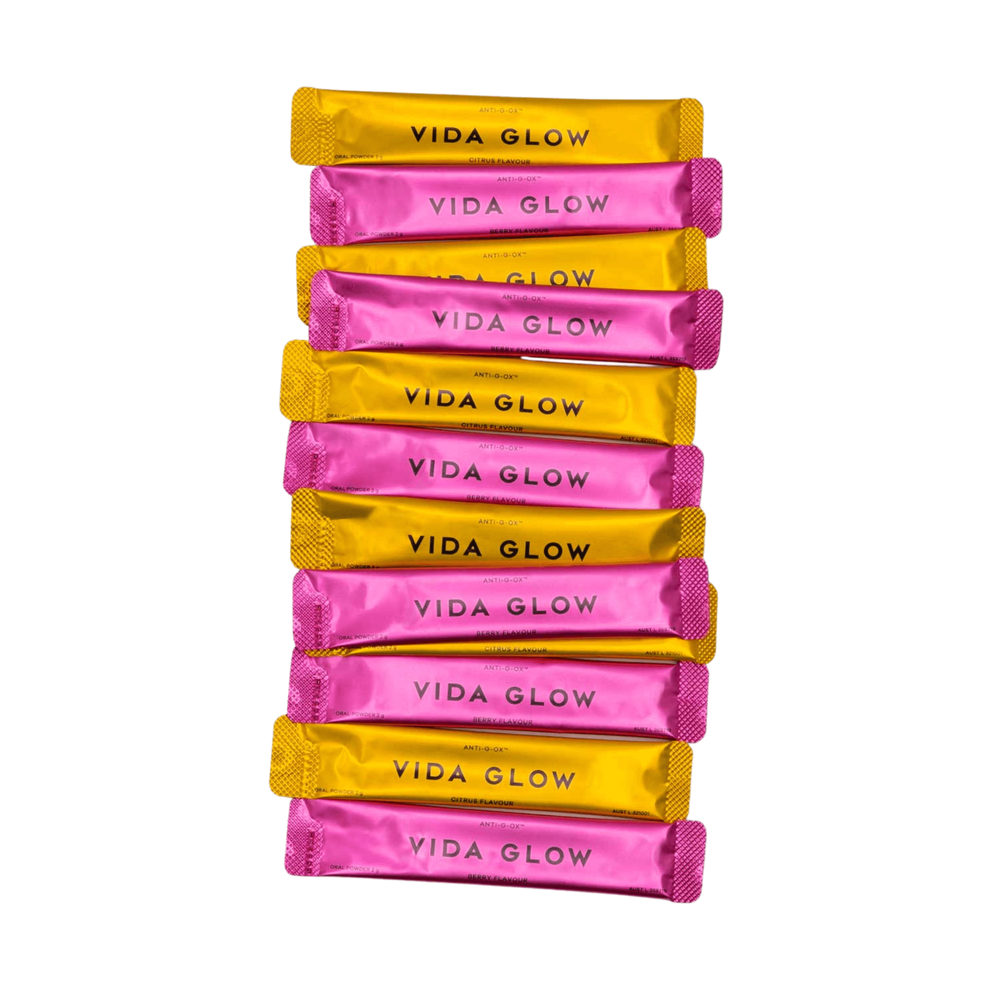 Vida Glow anti-G-ox mixed sachets on white background