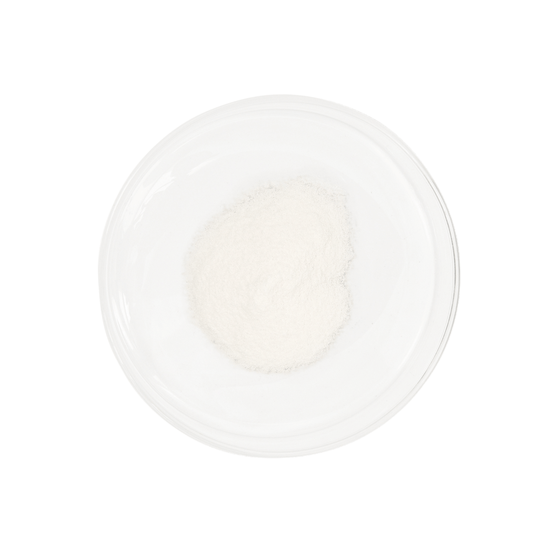 Vida glow collagen powder in petri dish on white background